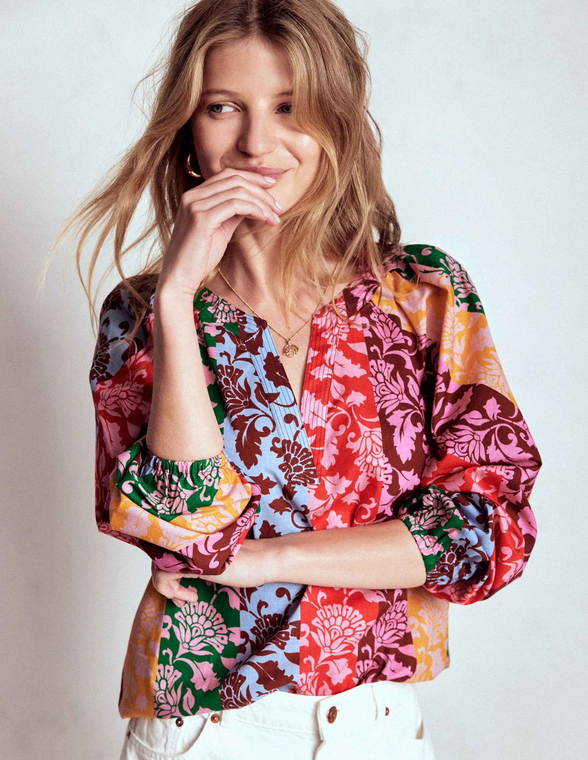 Long Sleeve Notch Top-Multi, Ornate Vine - Image 6