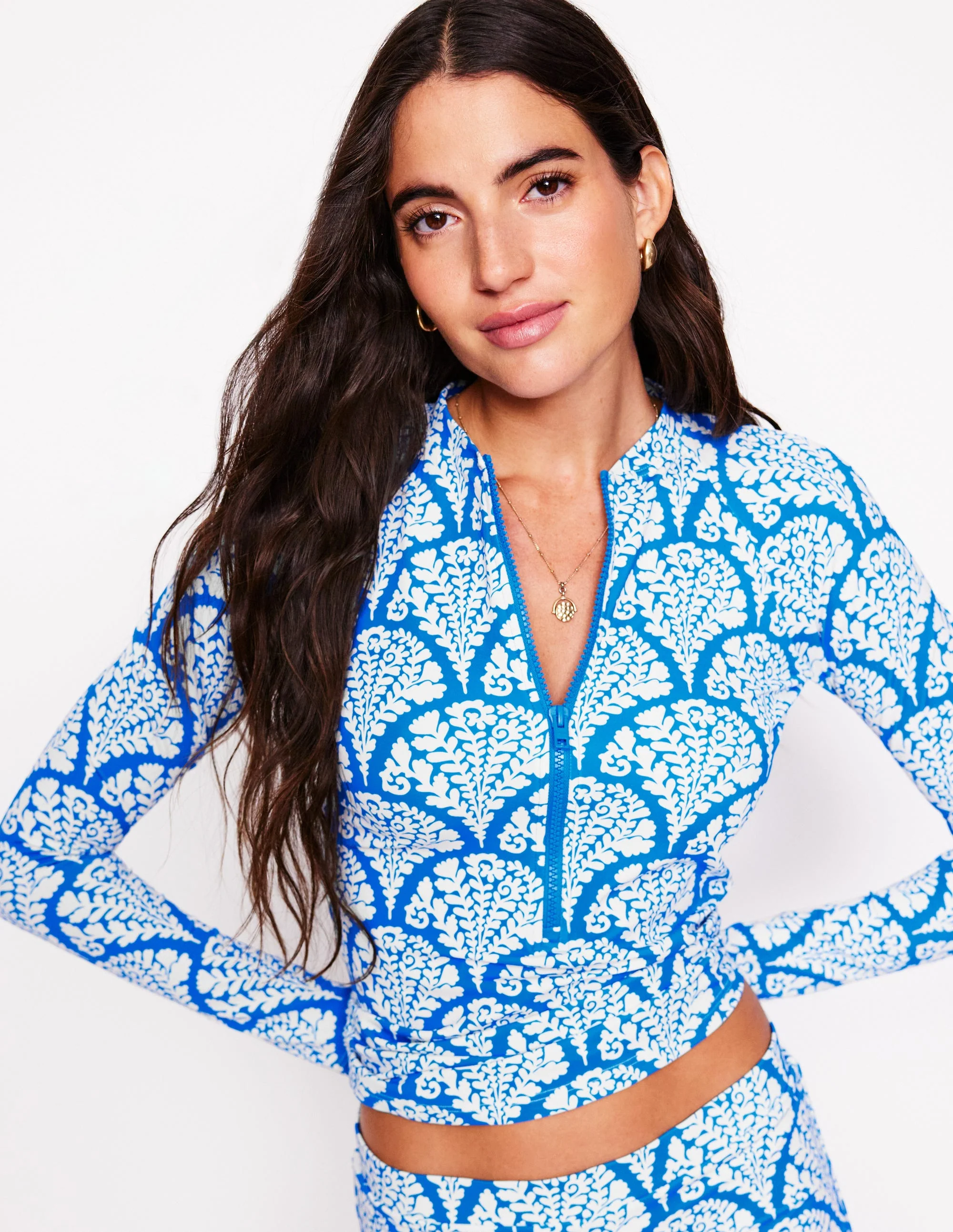 Long Sleeve Rash Guard Top-Bright Blue, Blossomy