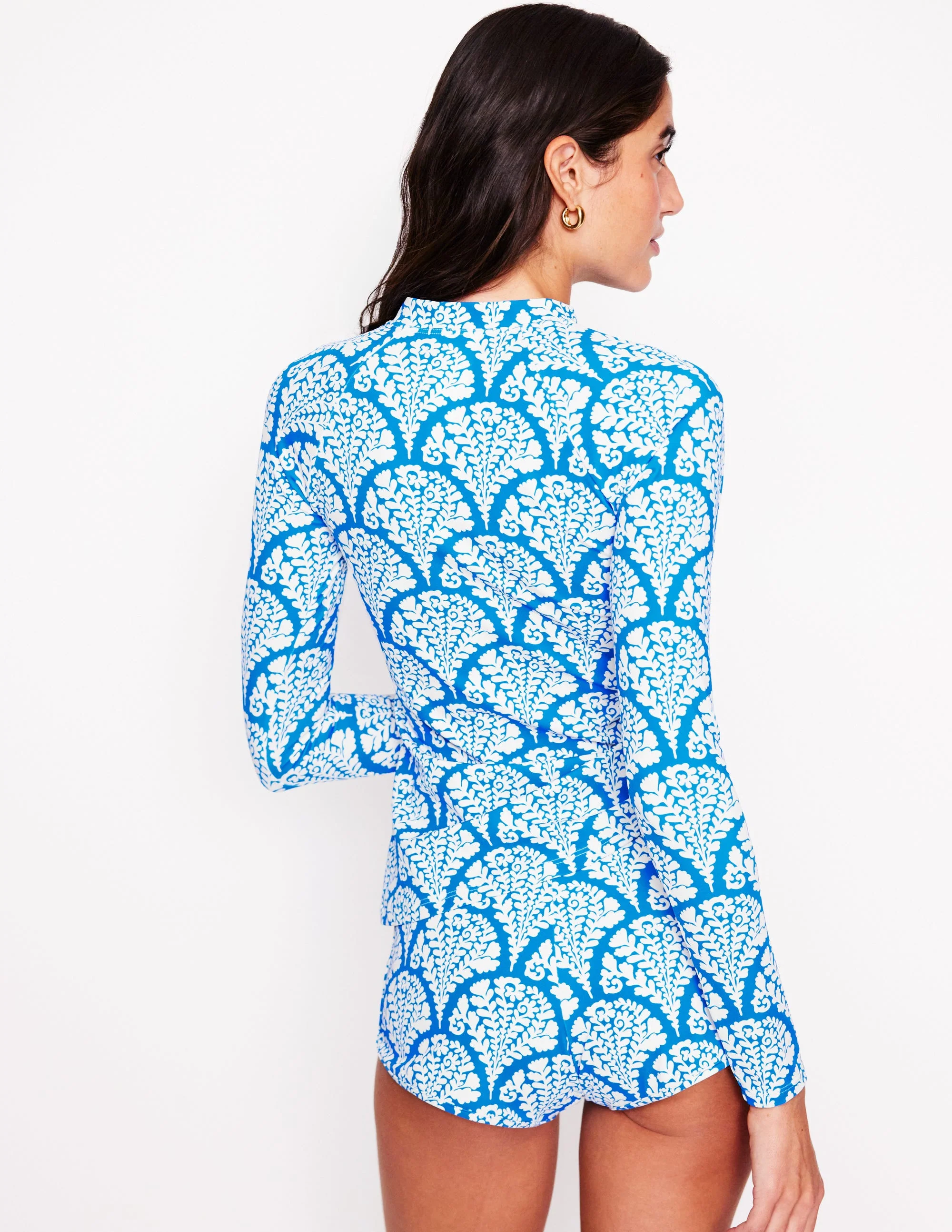Long Sleeve Rash Guard Top-Bright Blue, Blossomy - Image 4