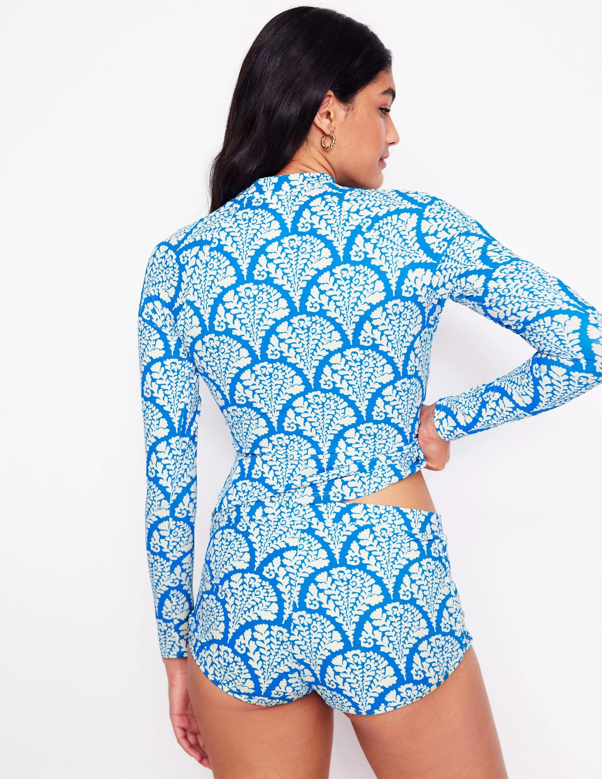 Long Sleeve Rash Guard Top-Bright Blue, Blossomy - Image 6