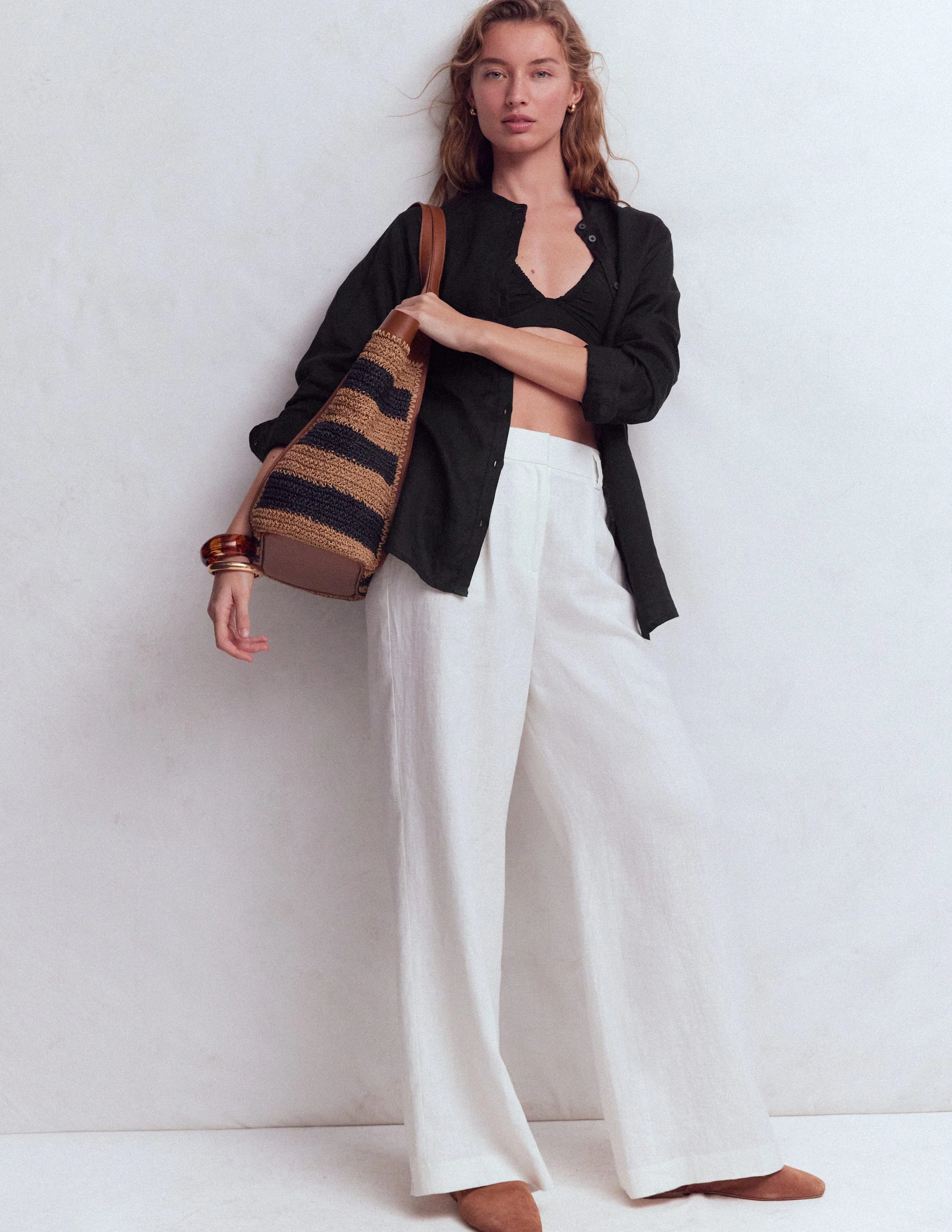 Longline Linen Shirt-Black