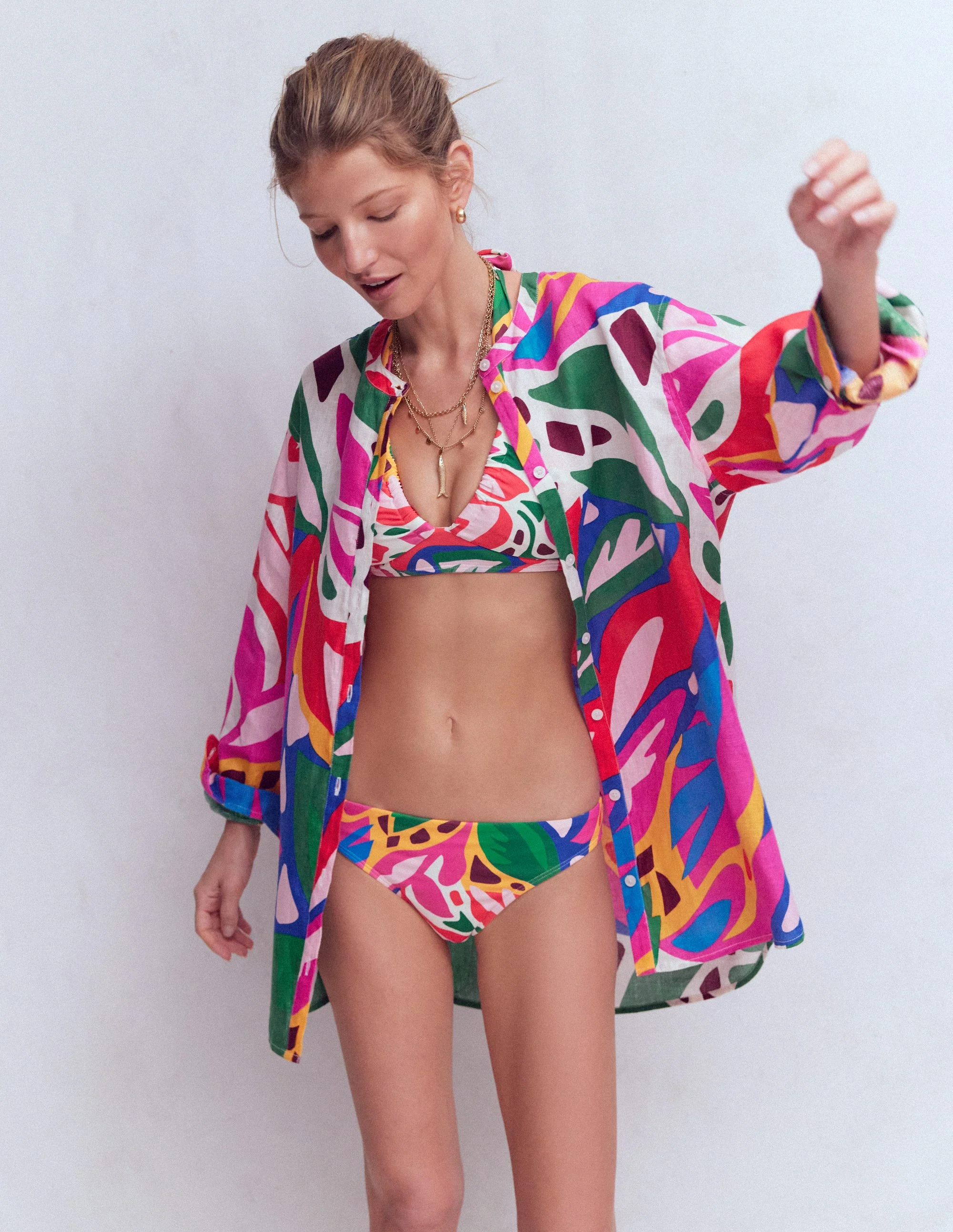 Longline Linen Shirt-Multi, Leafy Cascade - Image 3