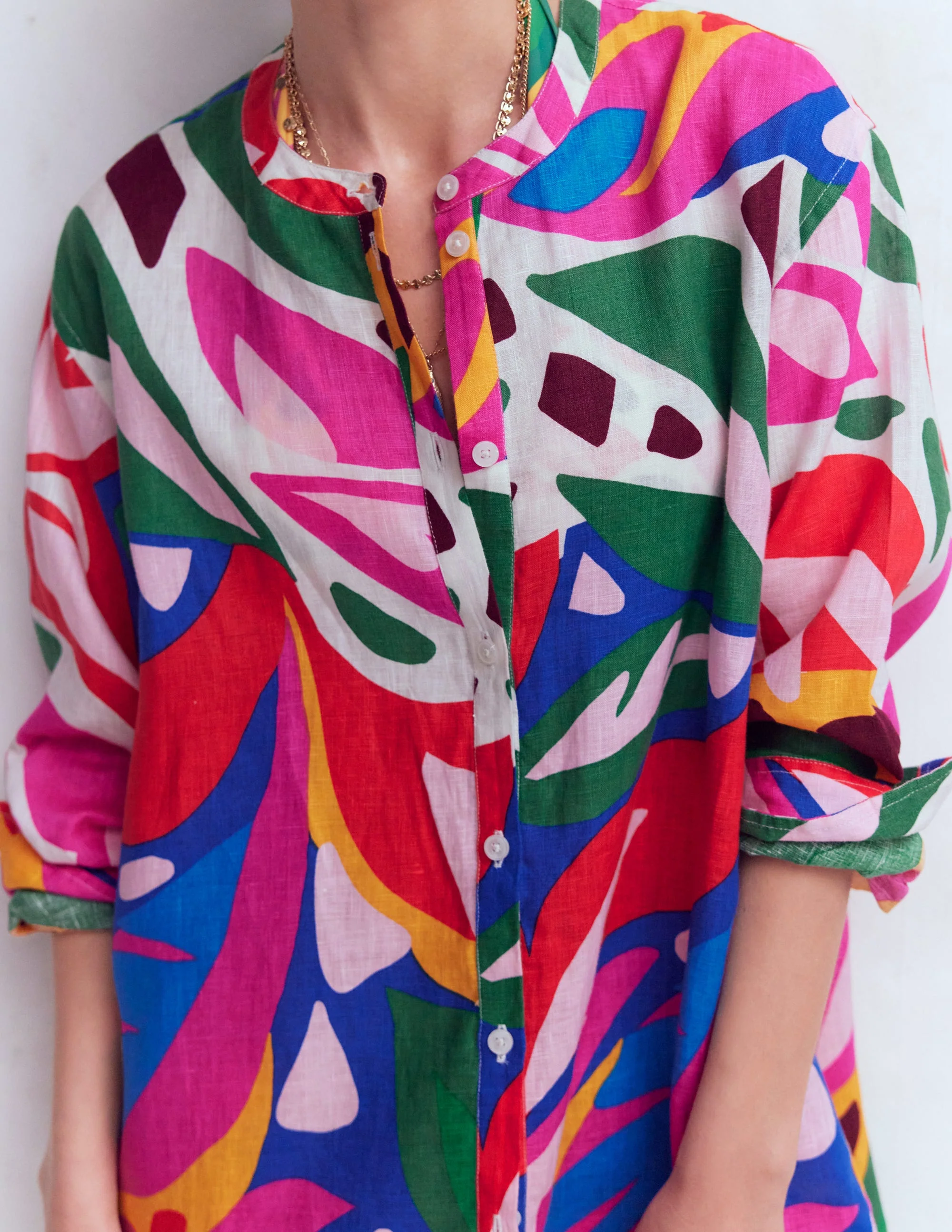 Longline Linen Shirt-Multi, Leafy Cascade - Image 4