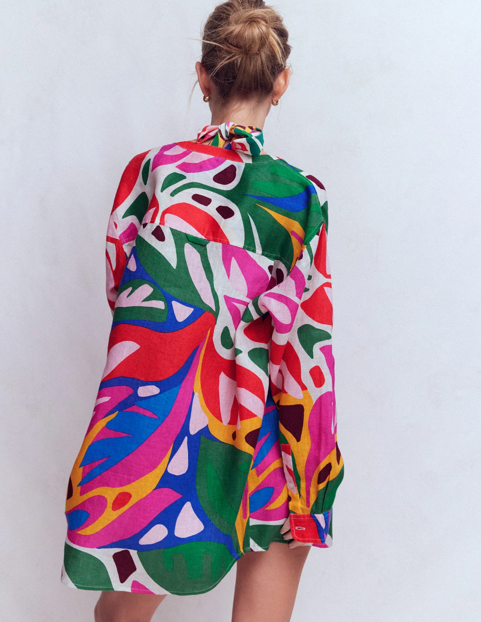 Longline Linen Shirt-Multi, Leafy Cascade - Image 5