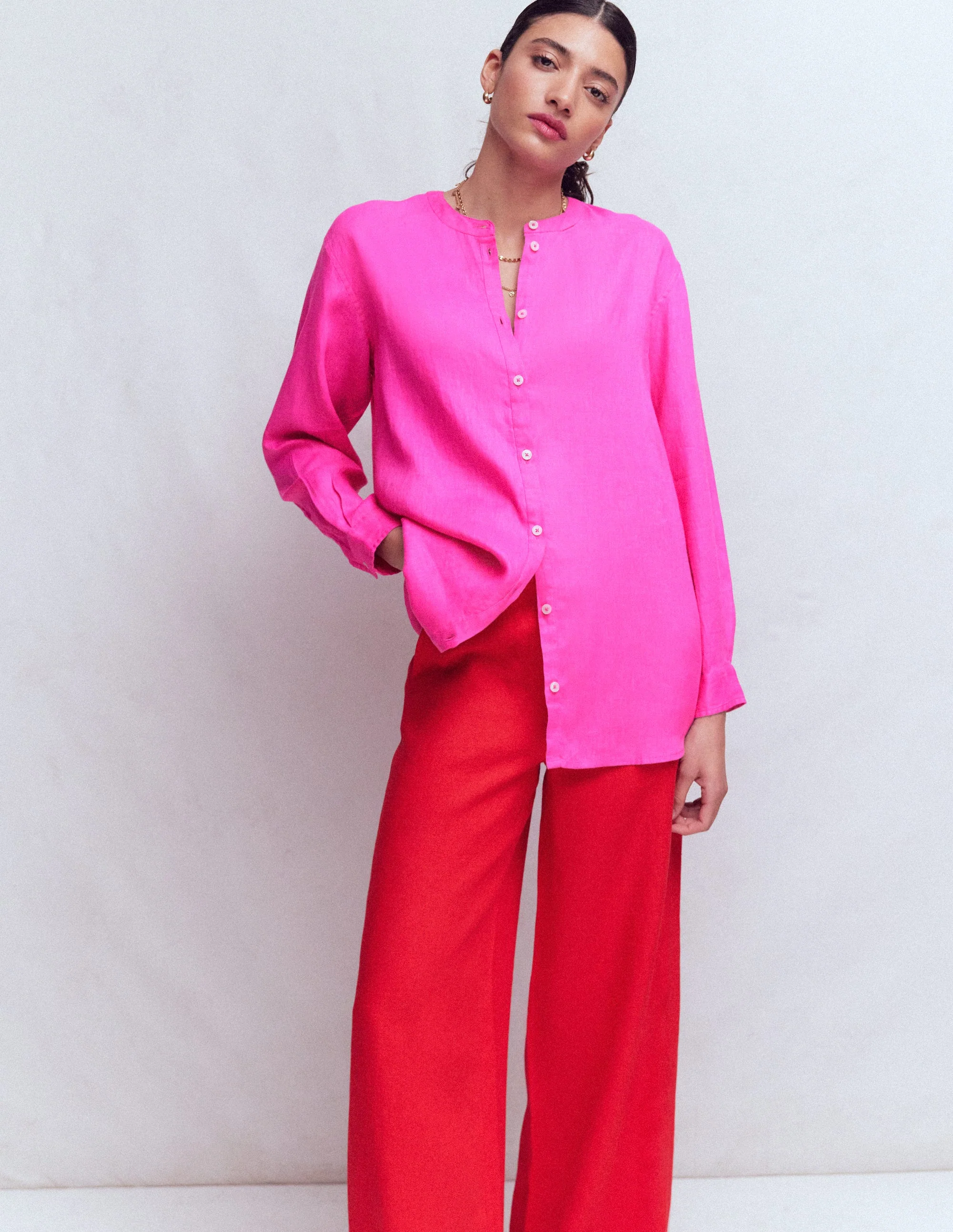 Longline Linen Shirt-Pop Pansy - Image 4