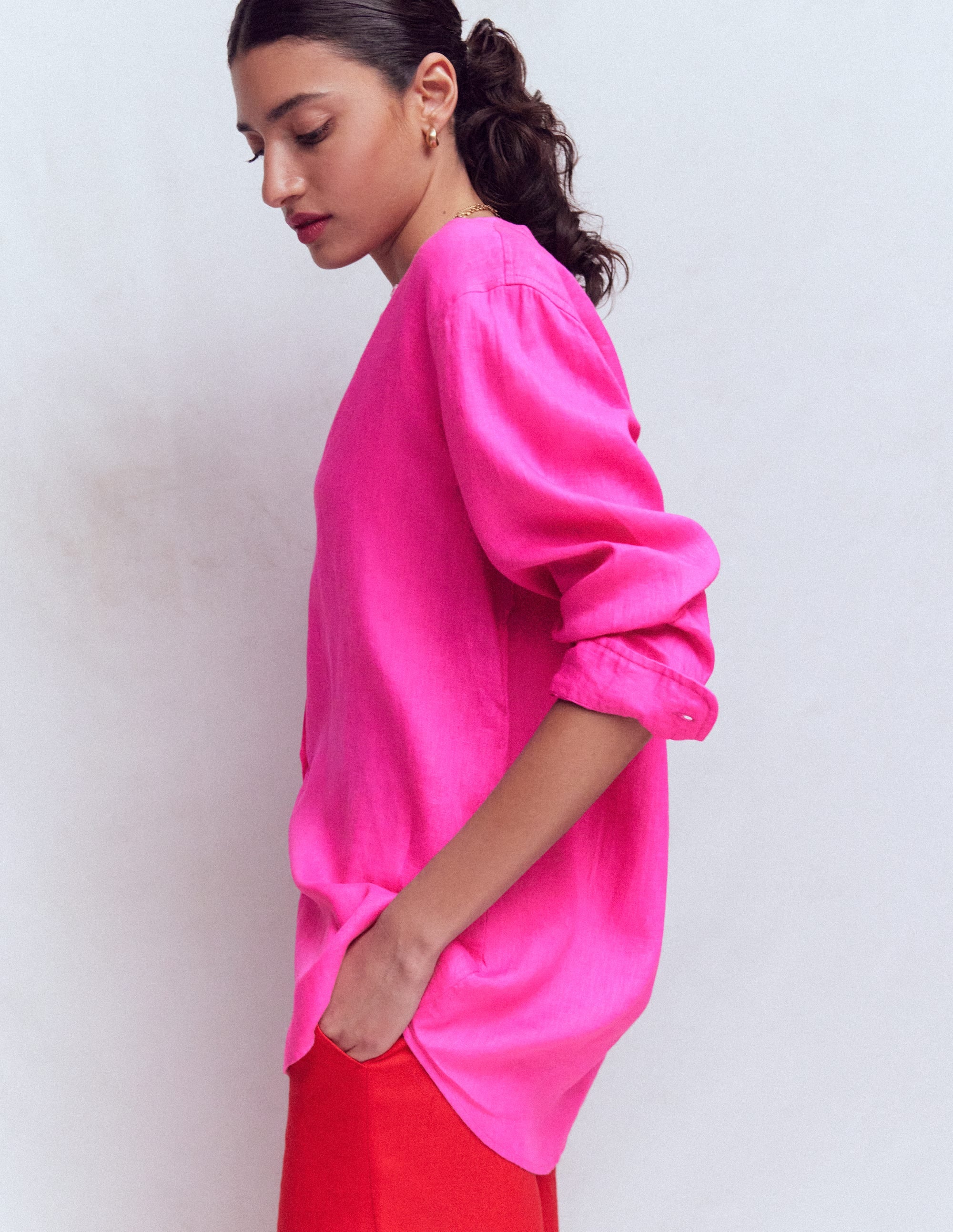 Longline Linen Shirt-Pop Pansy - Image 5