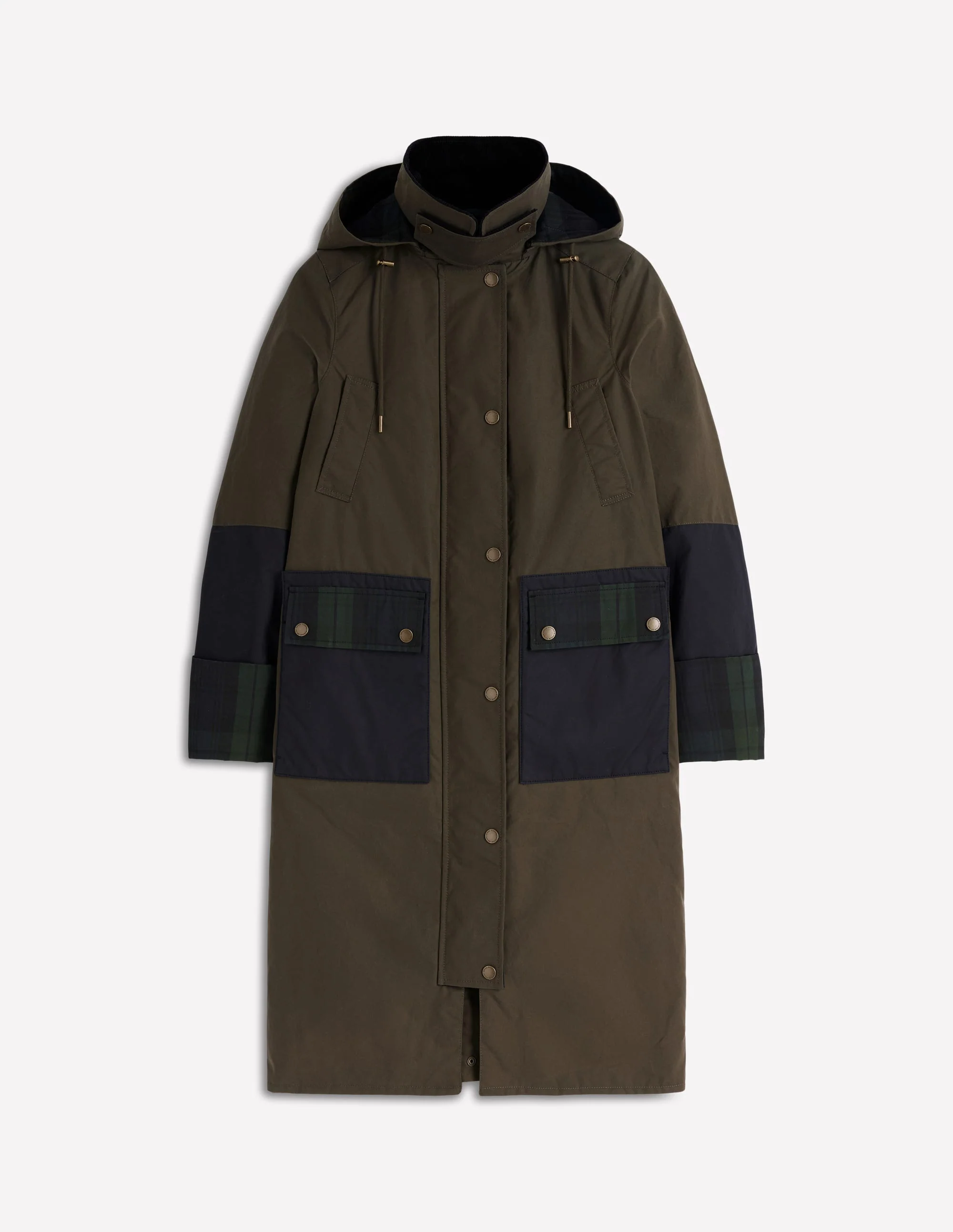Longline Wax Coat-Navy Khaki Colourblock - Image 10