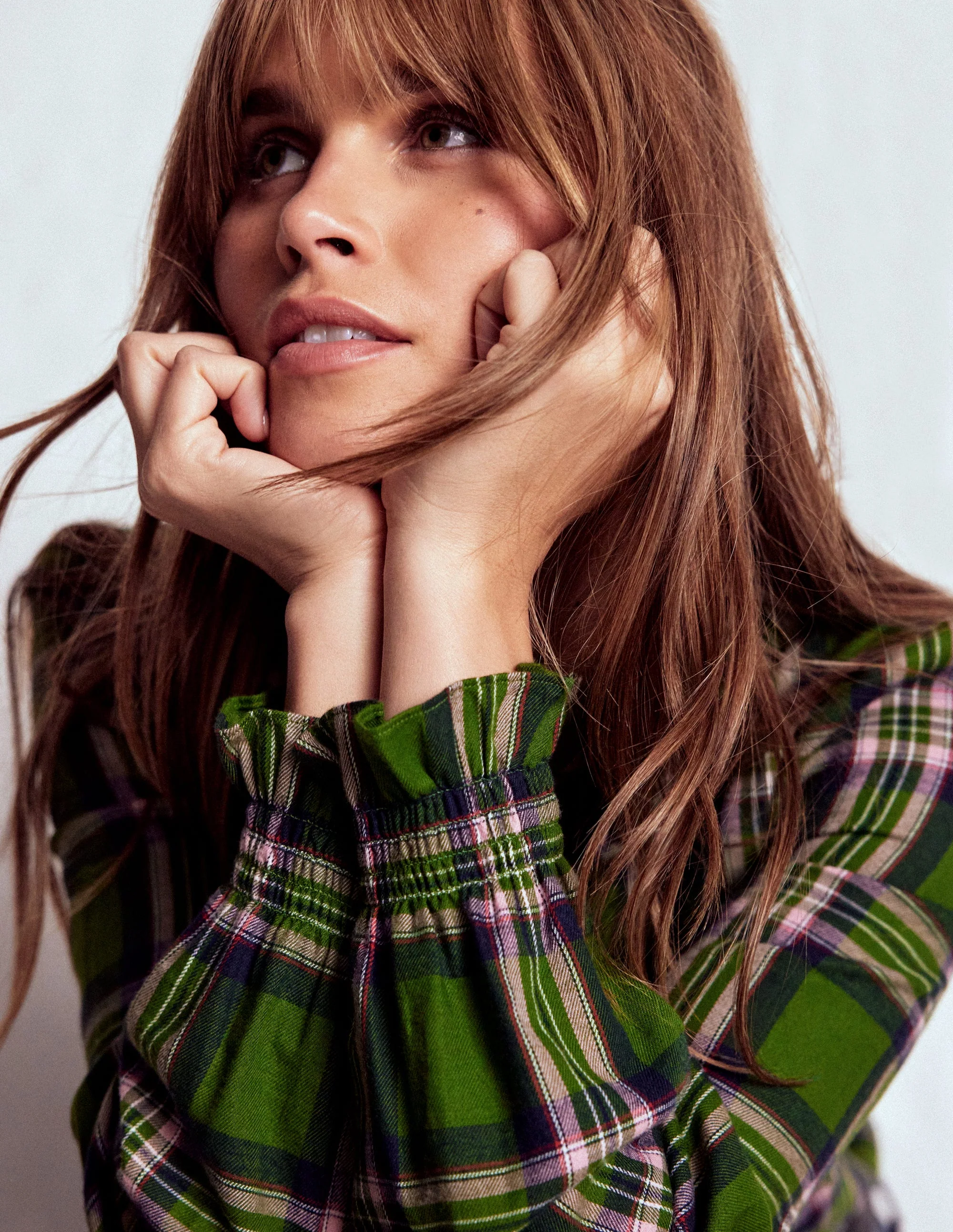 Lorna Brushed Cotton Top-Green, Navy & Pink Check - Image 2