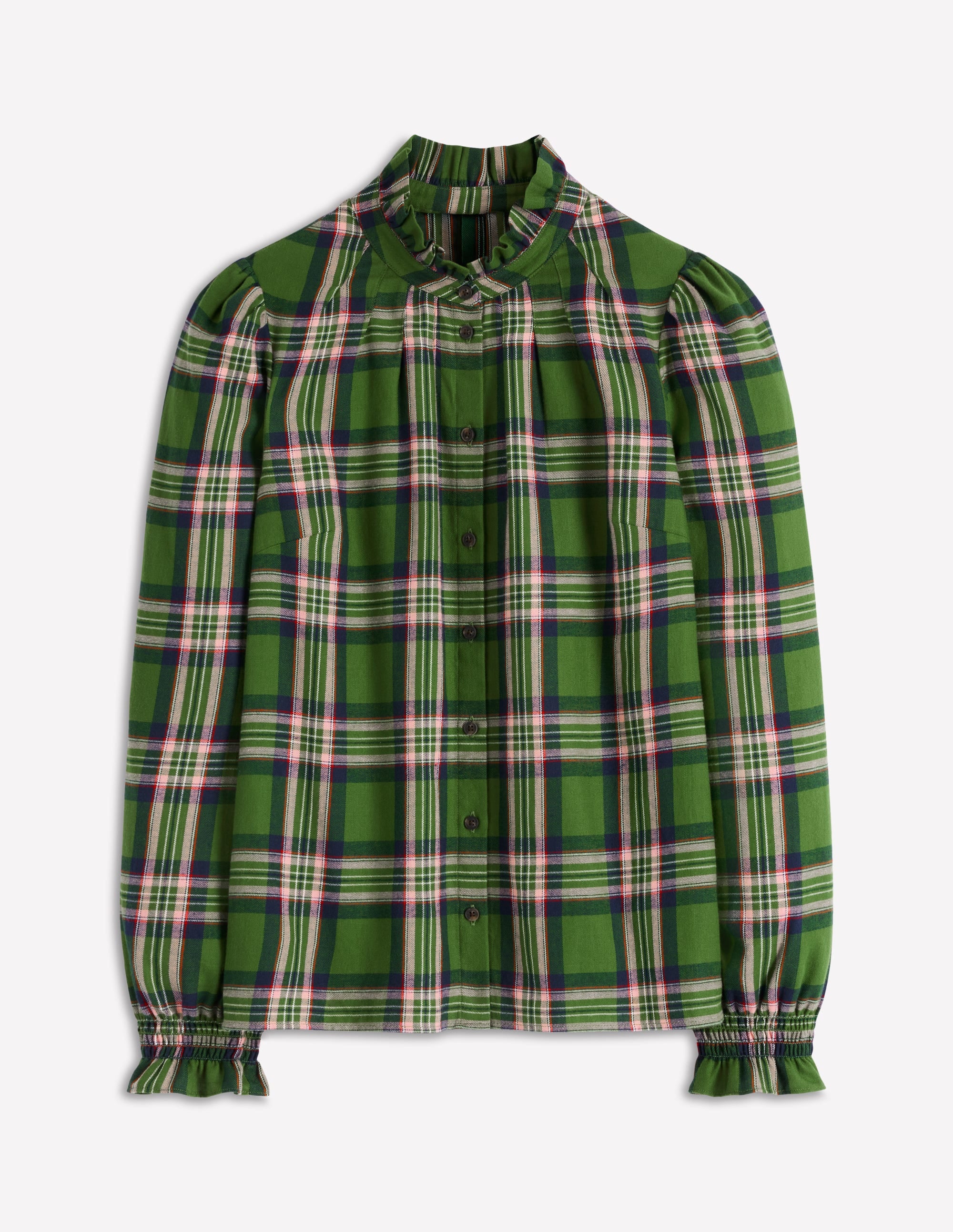 Lorna Brushed Cotton Top-Green, Navy & Pink Check - Image 7