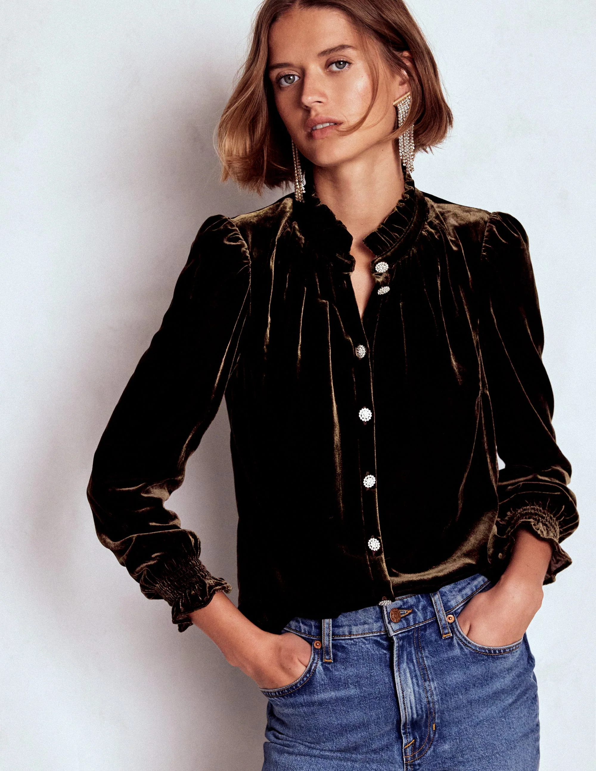 Lorna Pleat Neck Velvet Top-Espresso - Image 5