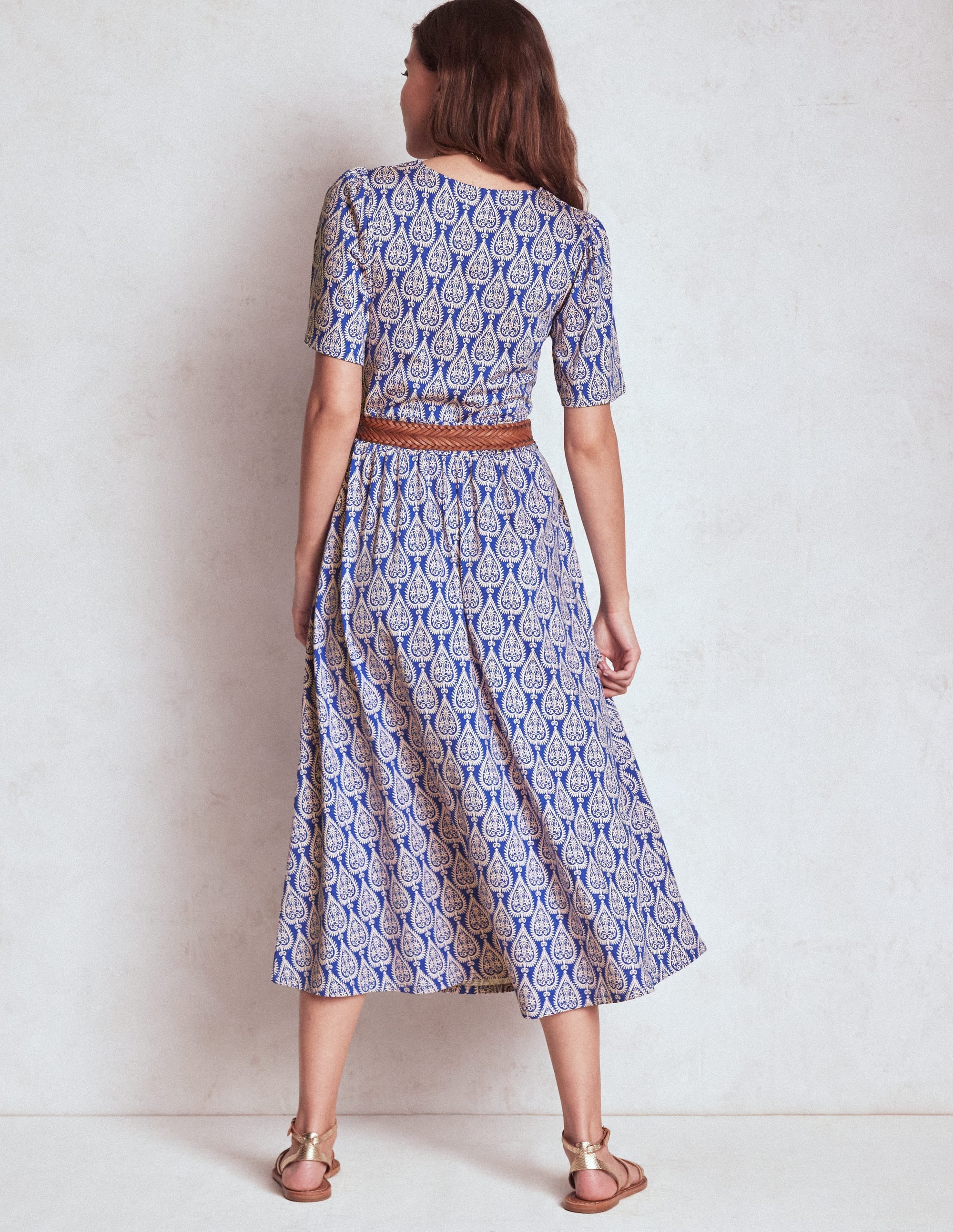 Louisa Jersey Midi Dress-Bright Blue, Ornate Geo - Image 3
