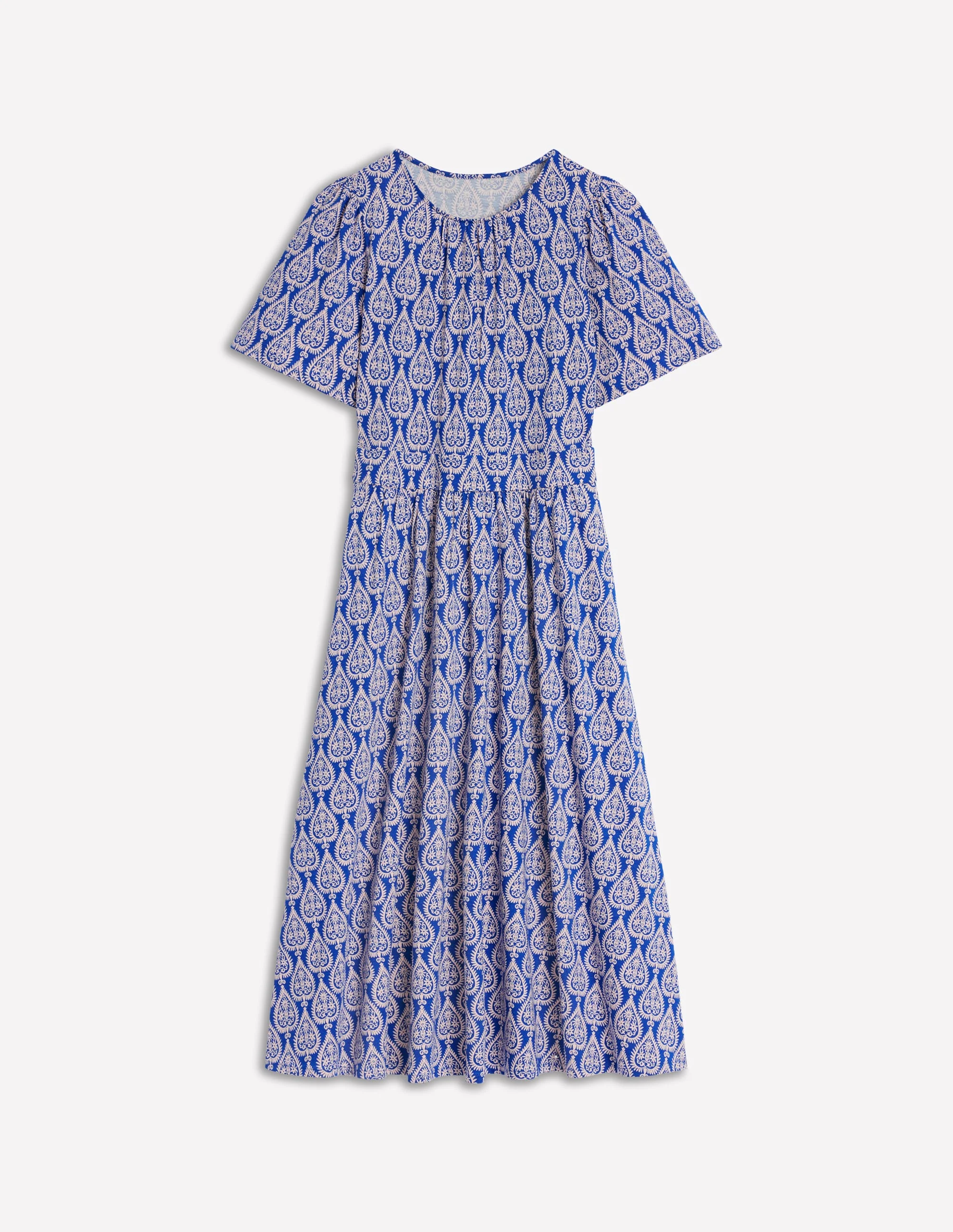 Louisa Jersey Midi Dress-Bright Blue, Ornate Geo - Image 5