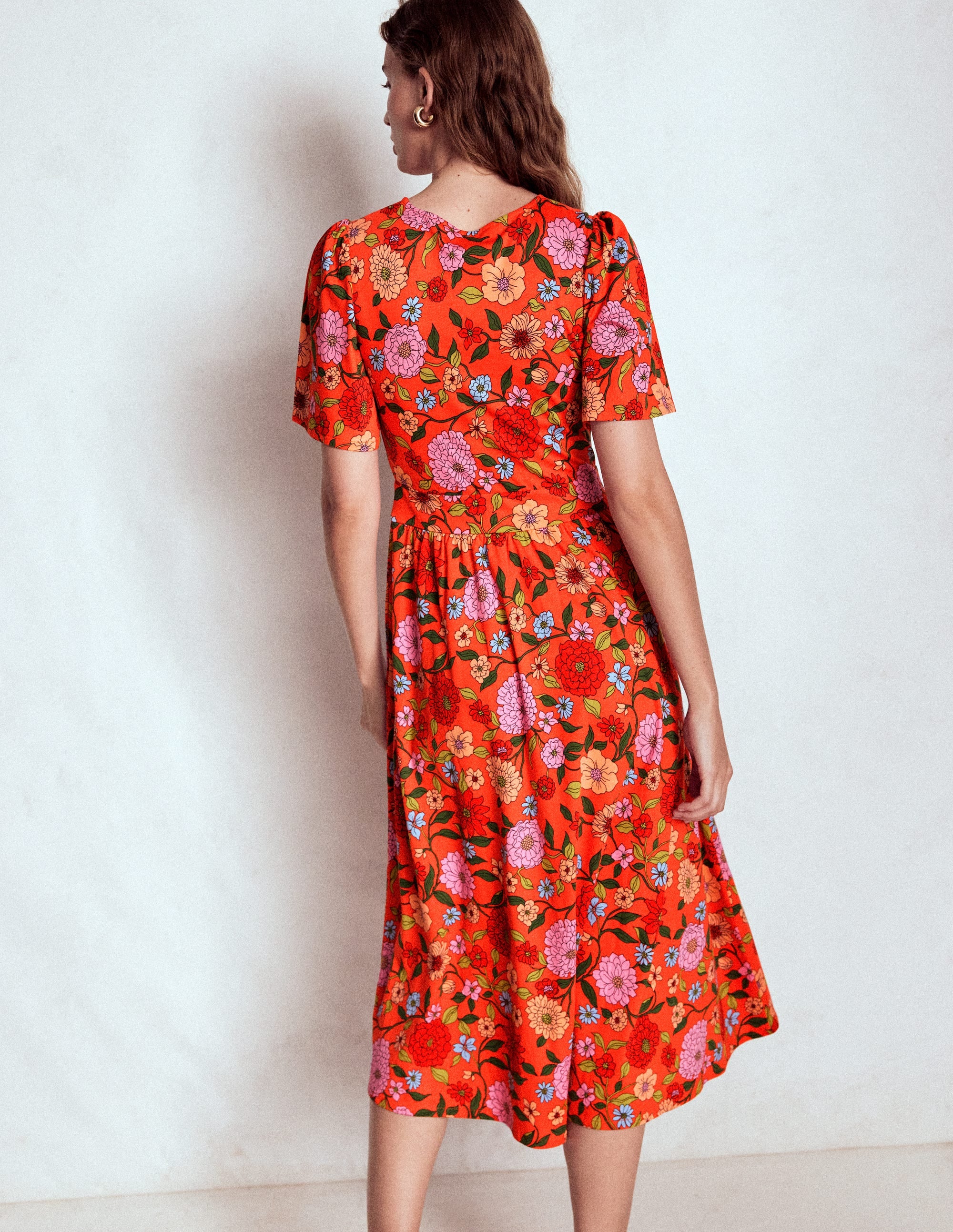 Louisa Jersey Midi Dress-Firecracker Red, Dahlia Trail - Image 4