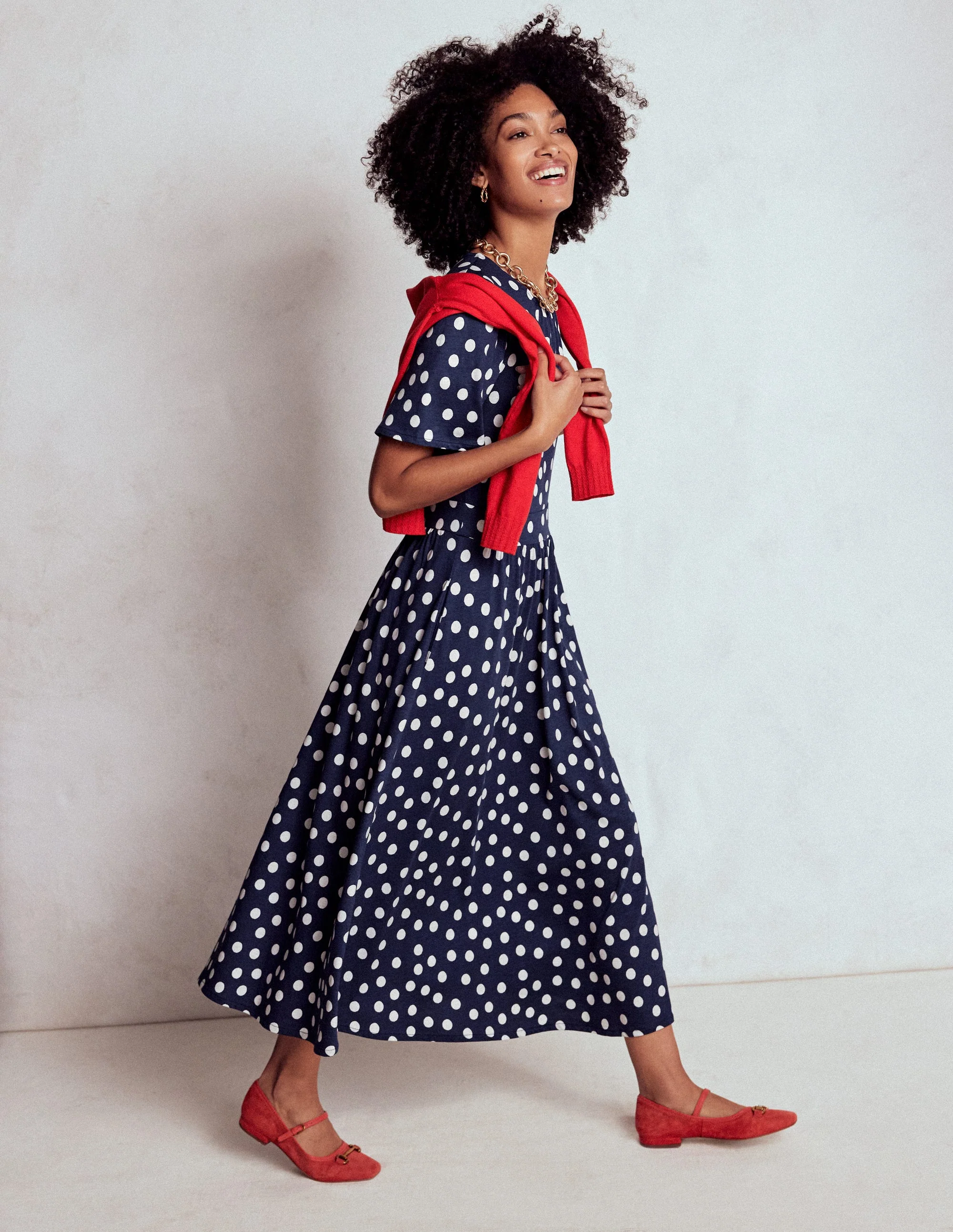 Louisa Jersey Midi Dress-French Navy, Painted Dot - Image 5