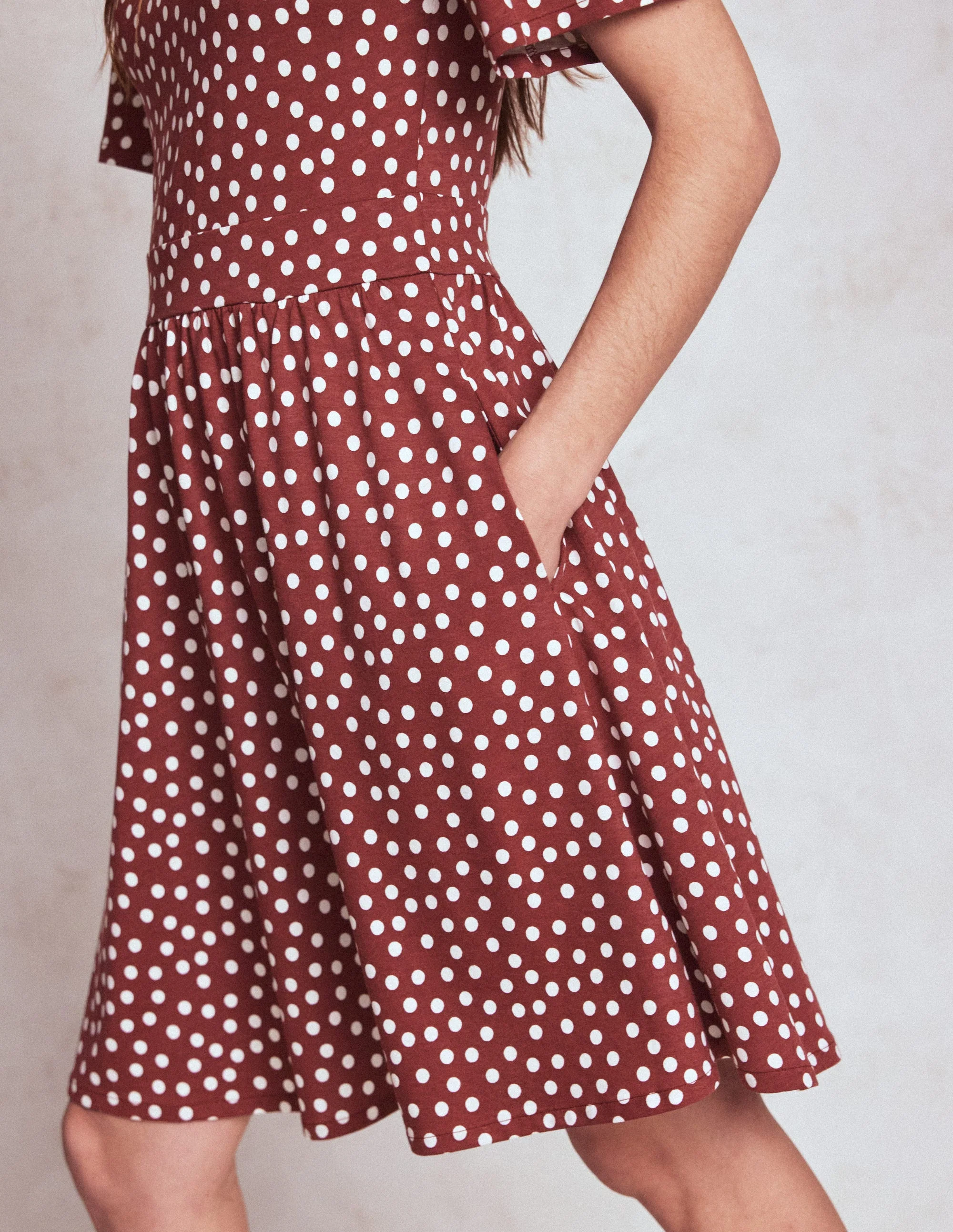 Louisa Short Jersey Dress-Chestnut, Painted Dot - Image 2