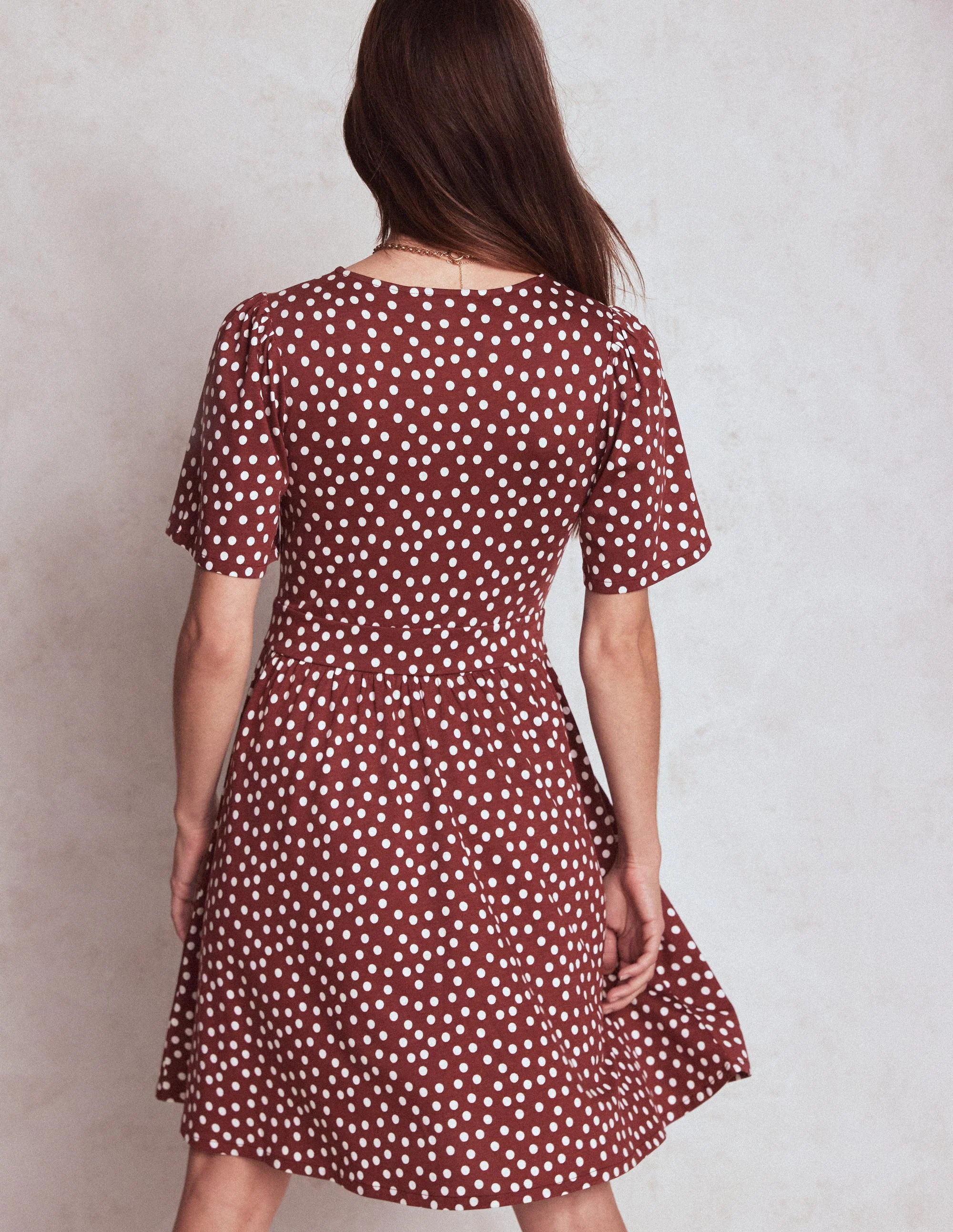 Louisa Short Jersey Dress-Chestnut, Painted Dot - Image 3