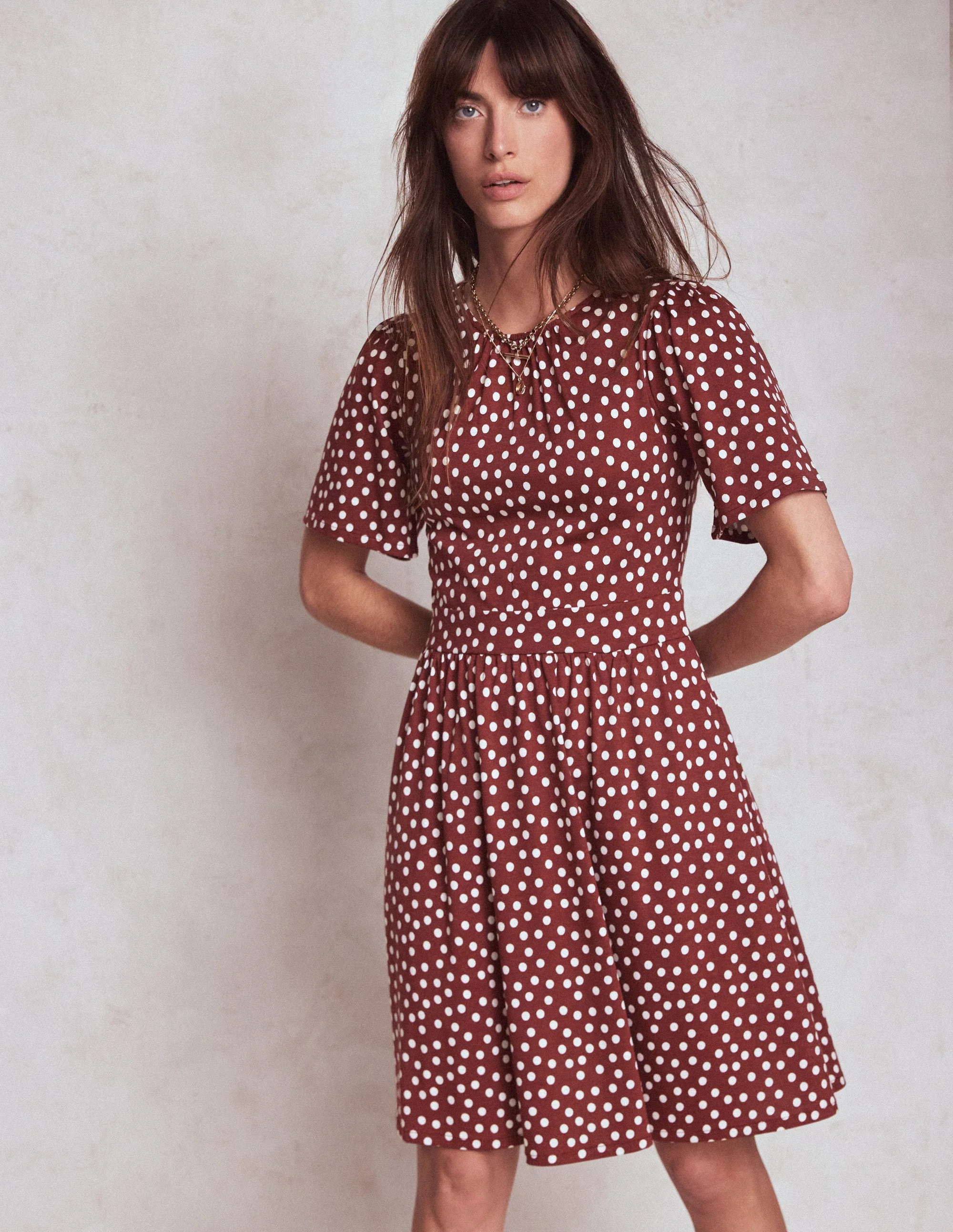 Louisa Short Jersey Dress-Chestnut, Painted Dot - Image 4