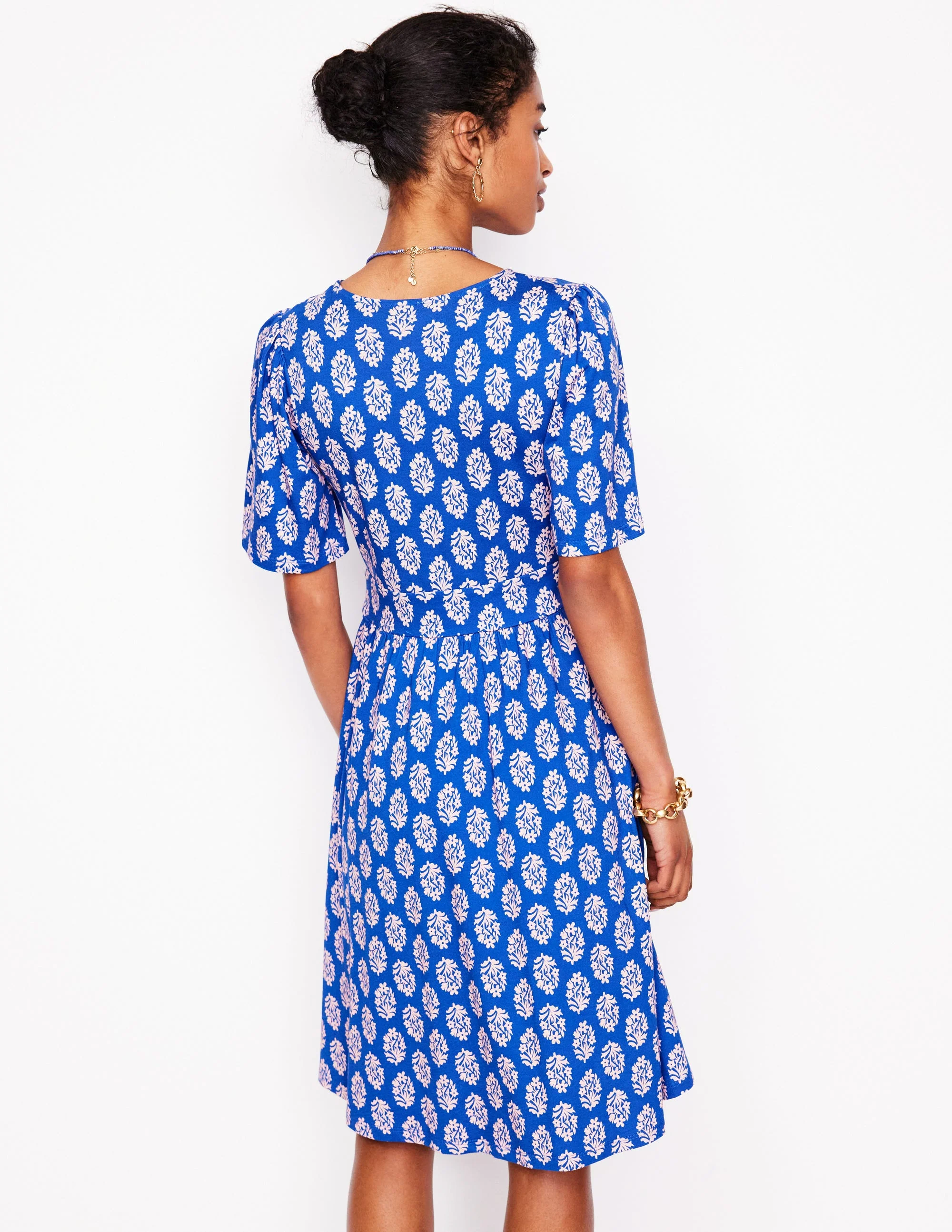 Louisa Short Jersey Dress-Gallery Blue, Posy Stamp - Image 3