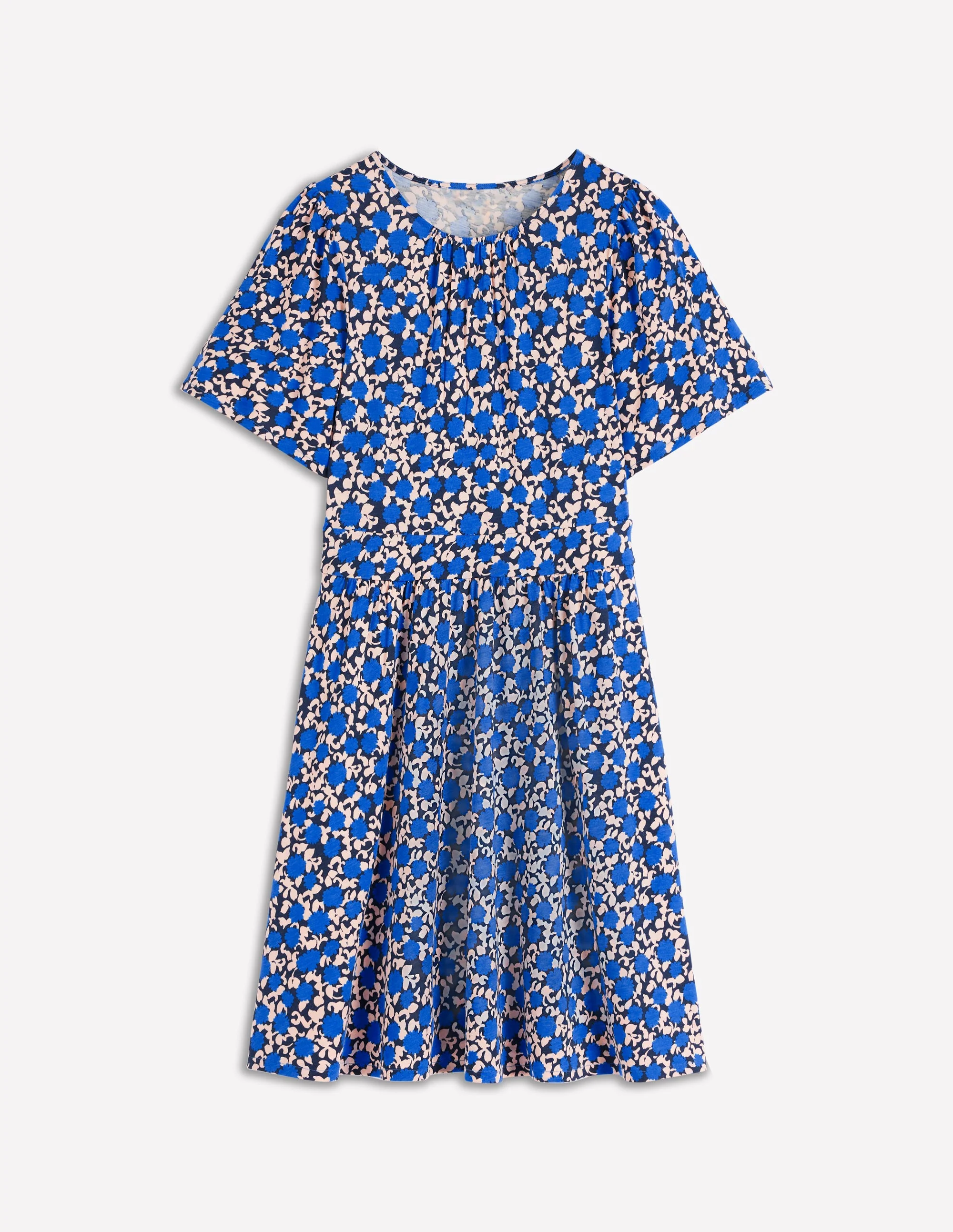 Louisa Short Jersey Dress-Kingfisher Blue, Floweret Vine - Image 5