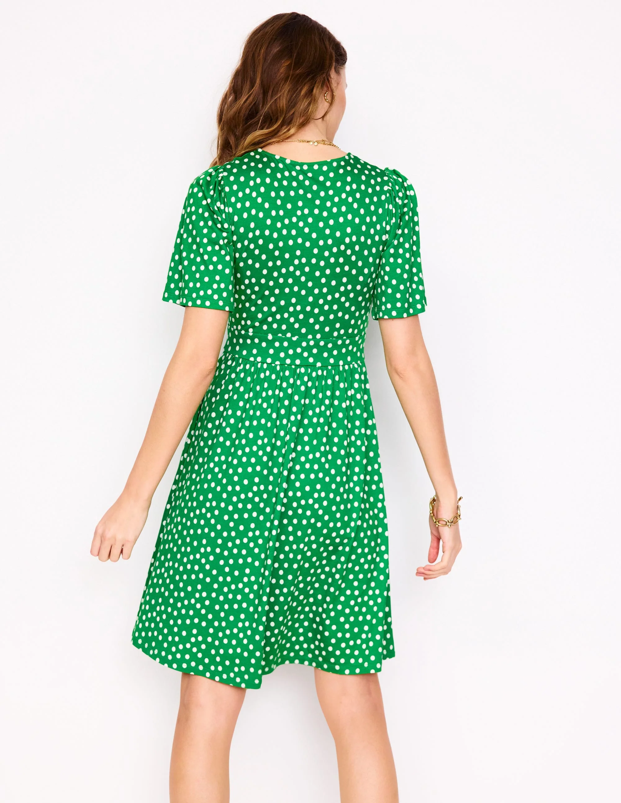 Louisa Short Jersey Dress-Lime Juice Green, Abstract Dot - Image 3