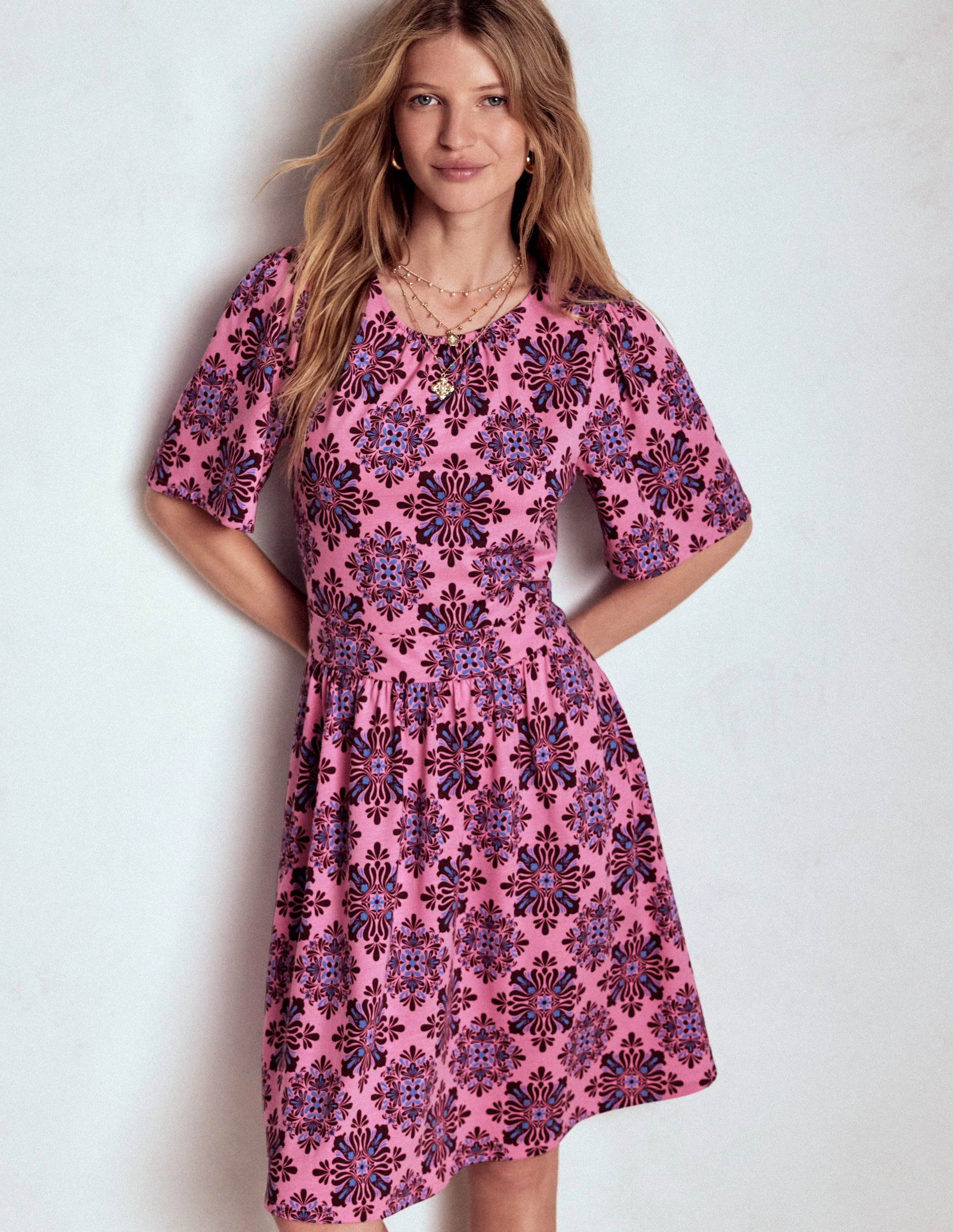 Louisa Short Jersey Dress-Pink Lemonade, Bloom Mosaic - Image 2