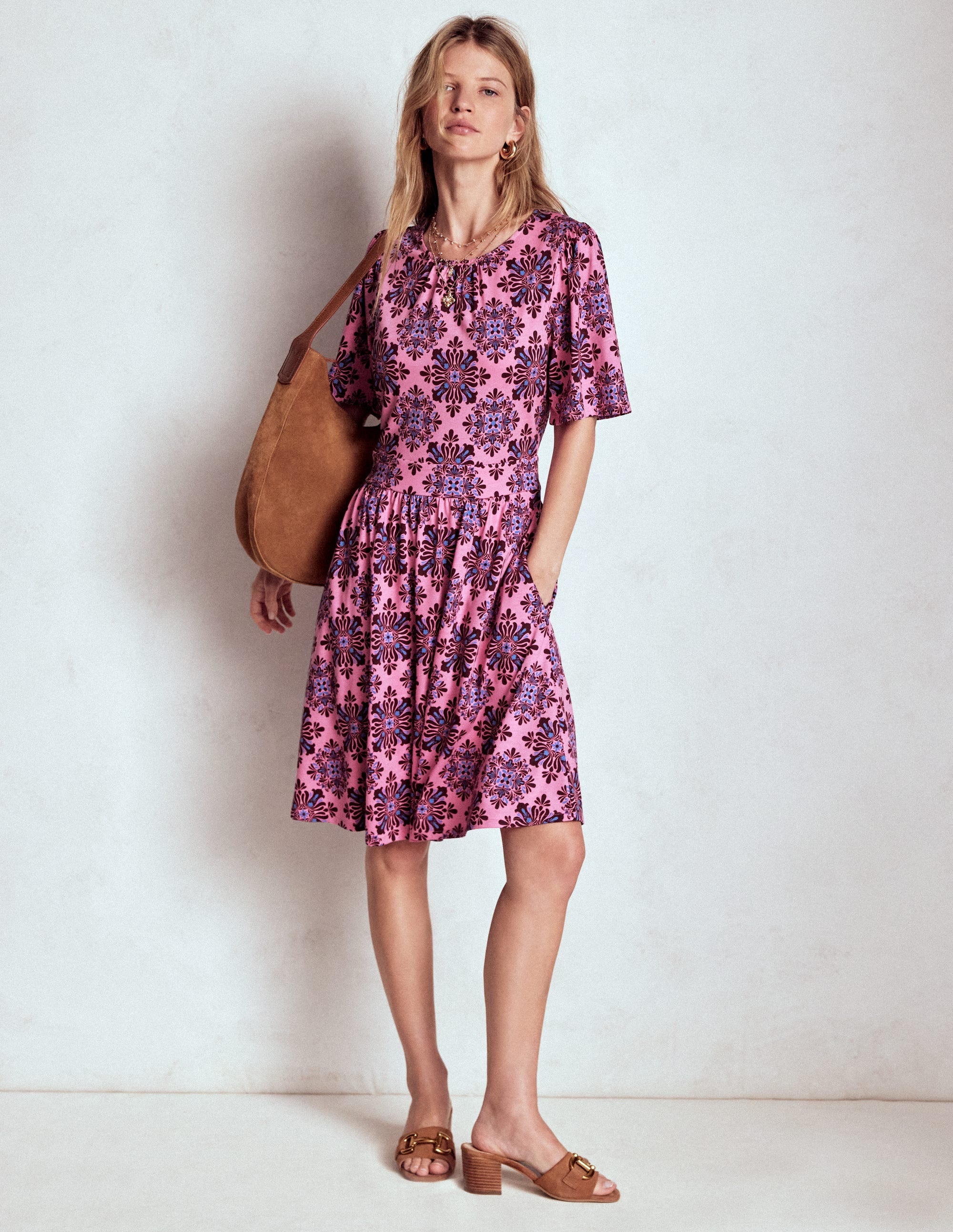 Louisa Short Jersey Dress-Pink Lemonade, Bloom Mosaic - Image 4
