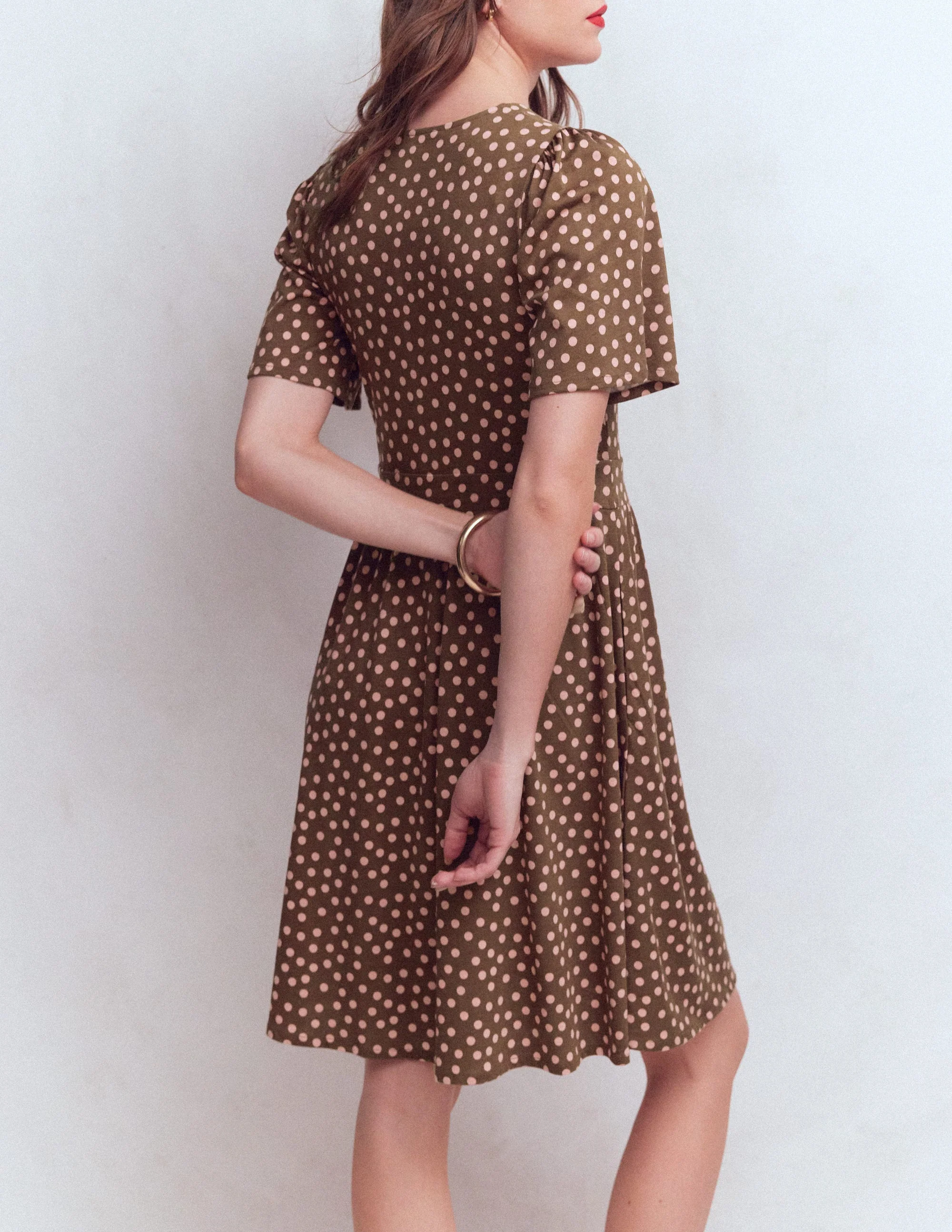 Louisa Short Jersey Dress-Raw Umber, Painted Dot - Image 3