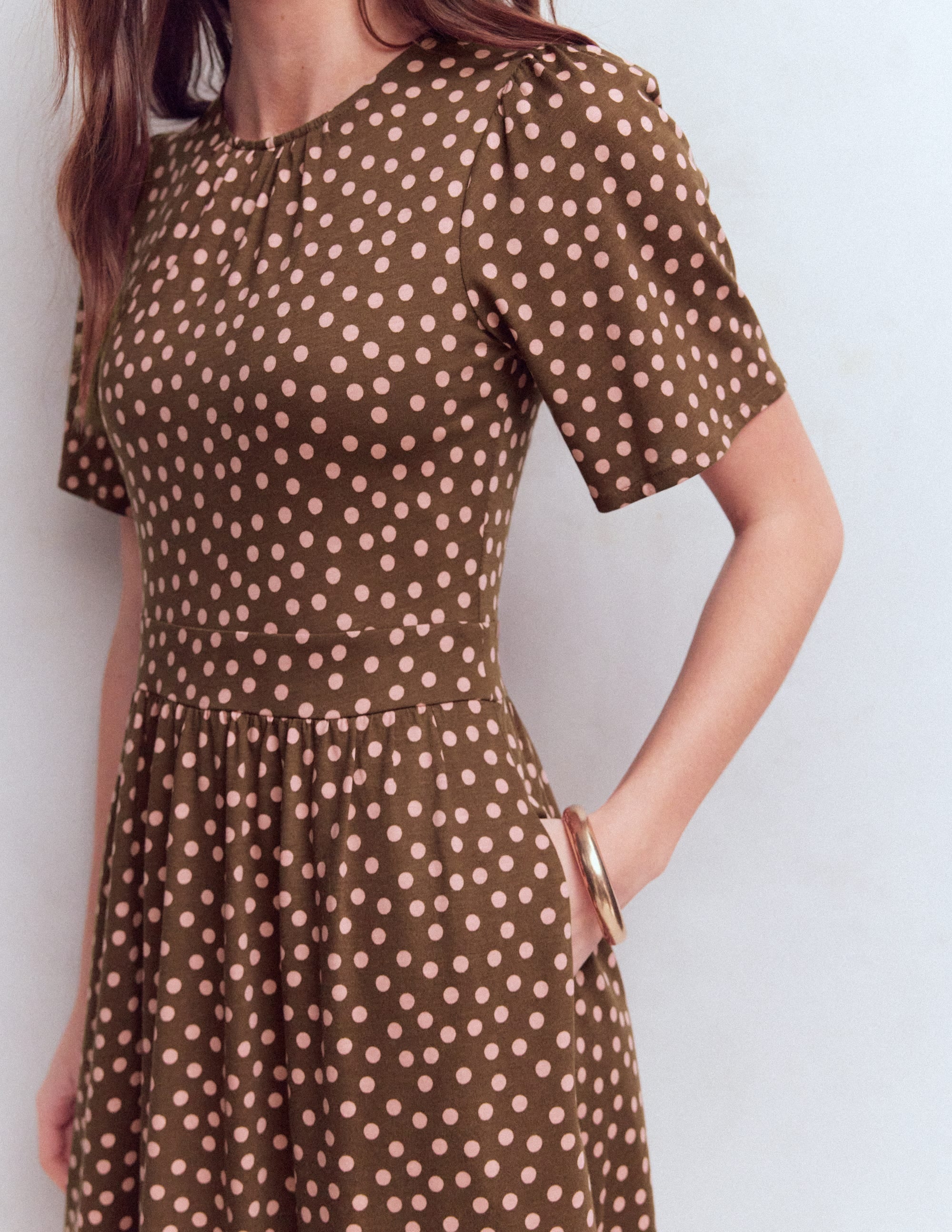 Louisa Short Jersey Dress-Raw Umber, Painted Dot - Image 5
