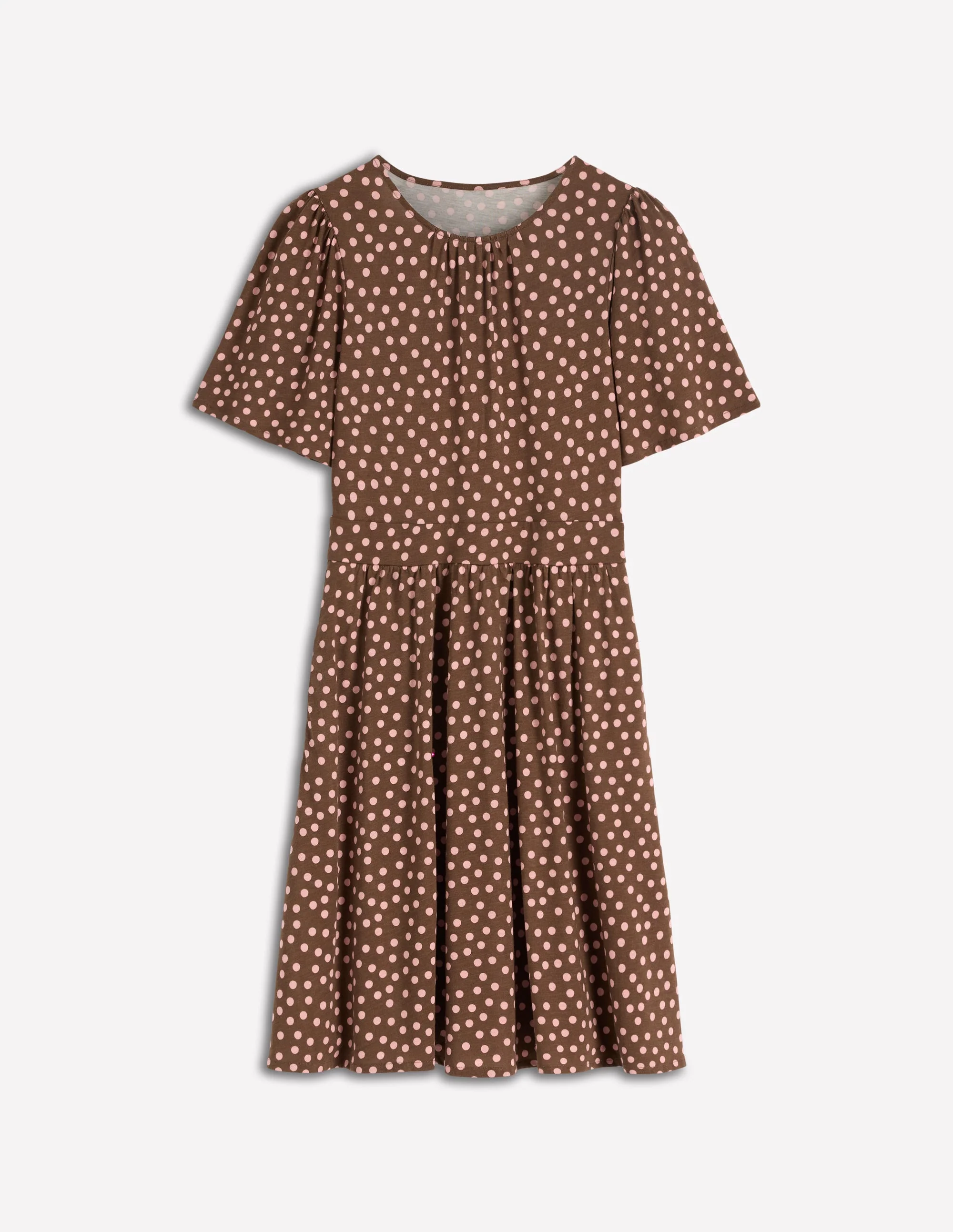 Louisa Short Jersey Dress-Raw Umber, Painted Dot - Image 6