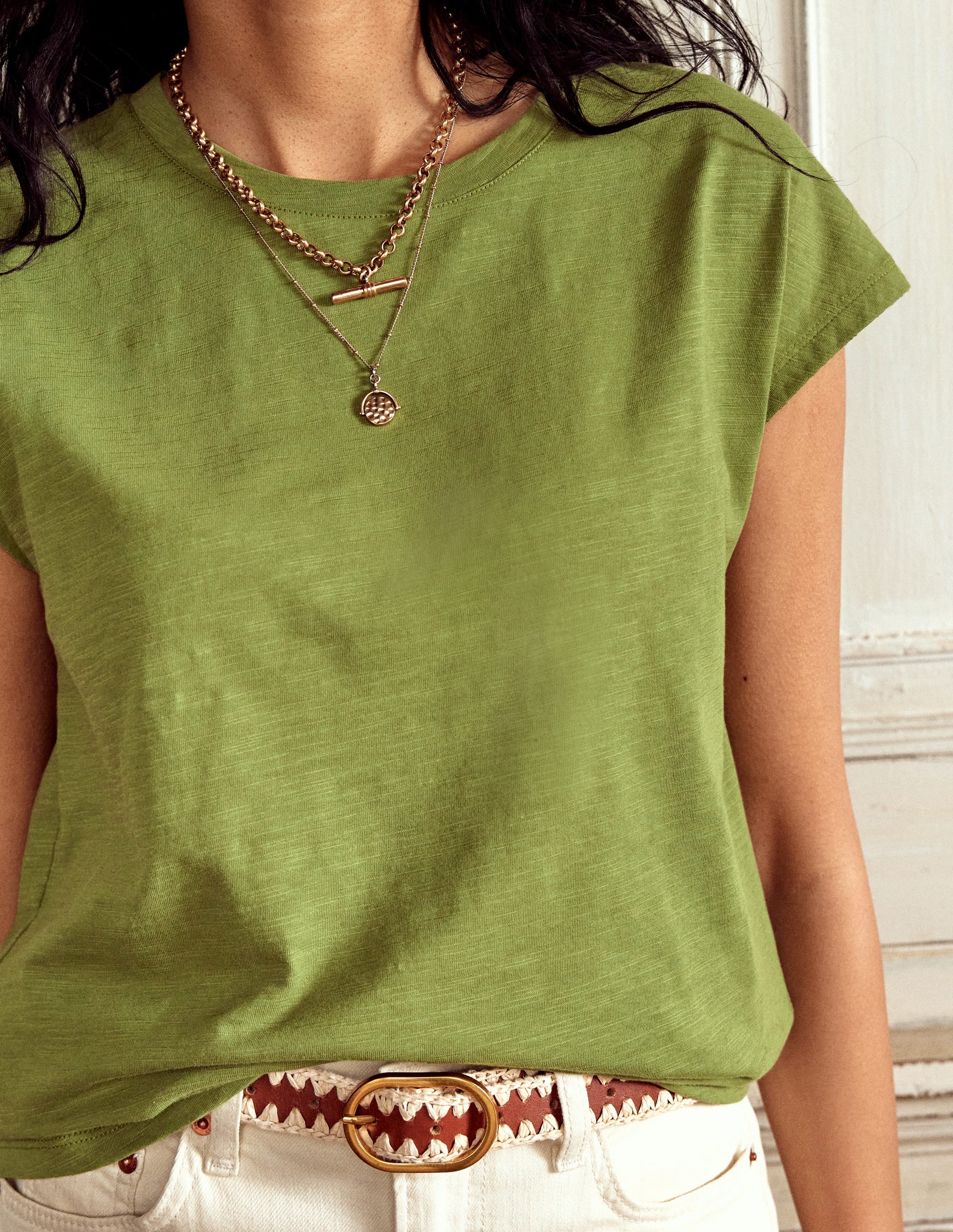 Louisa Slub T-Shirt-Deep Olive - Image 2
