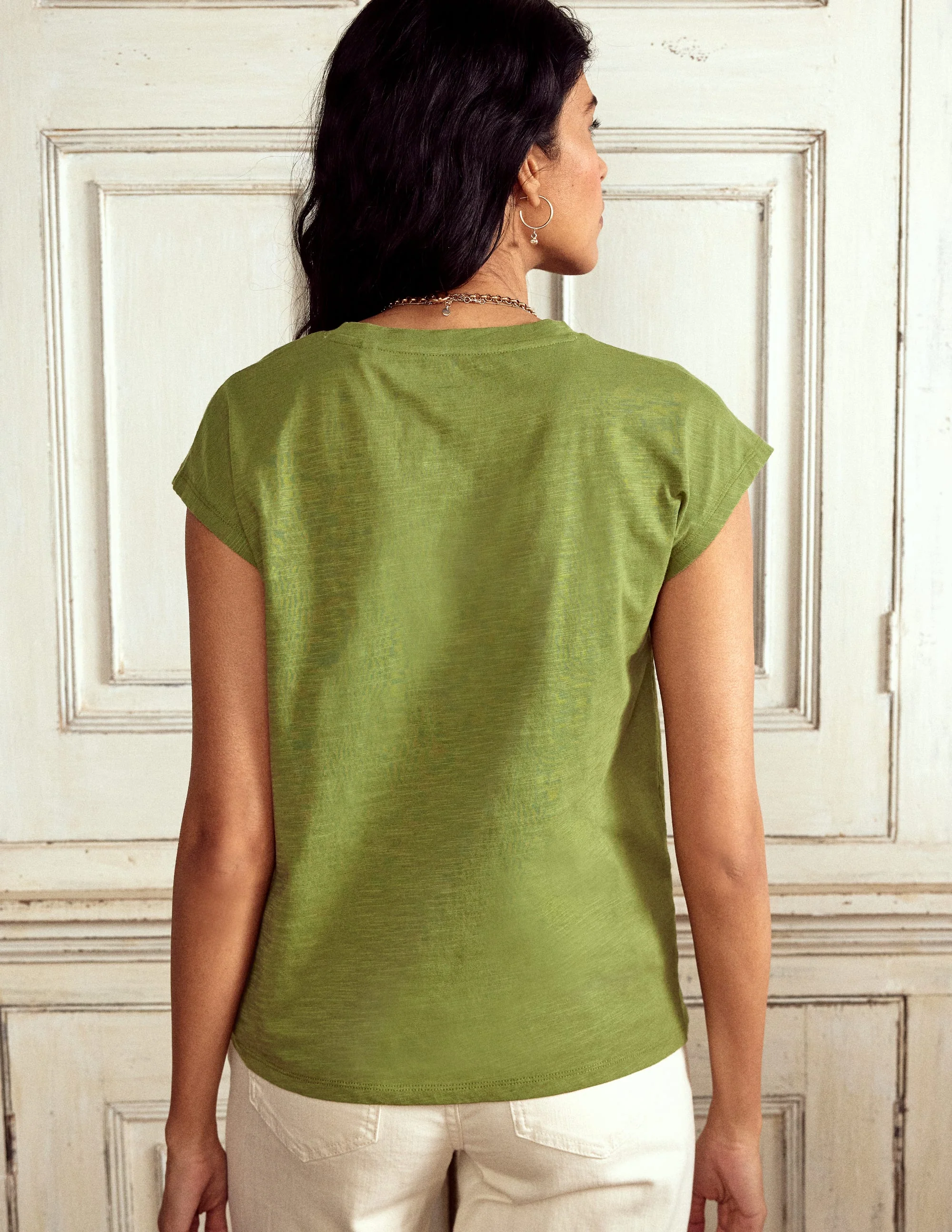 Louisa Slub T-Shirt-Deep Olive - Image 3