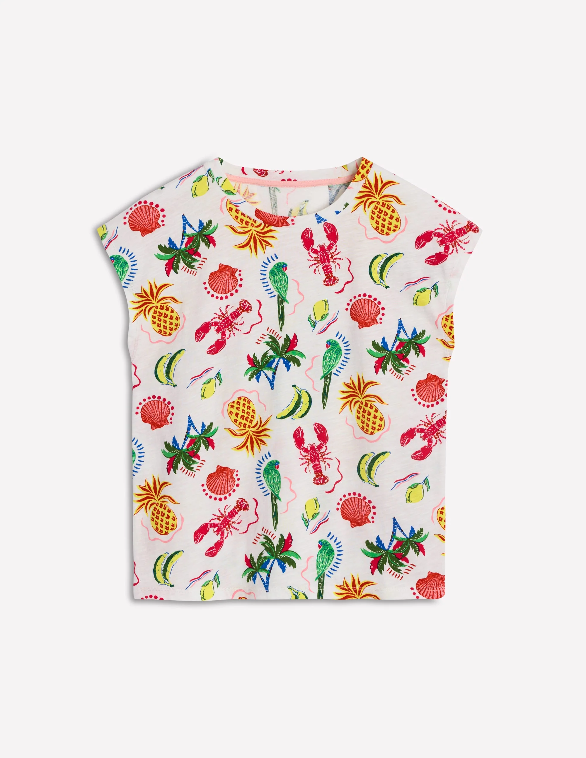 Louisa Slub T-Shirt-Ivory, Tropical Bonanza - Image 5