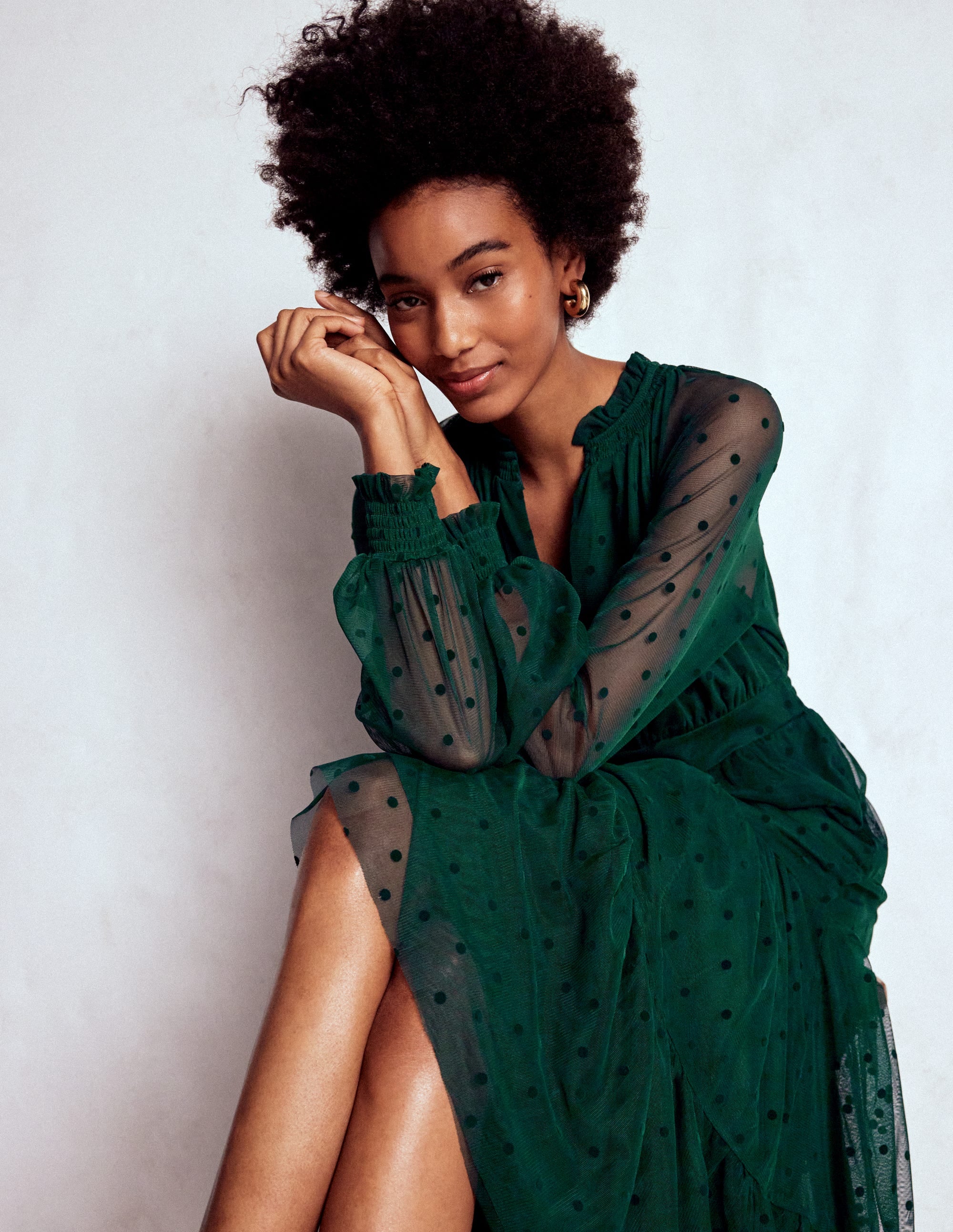 Lucille Tulle Midi Dress-Emerald Night