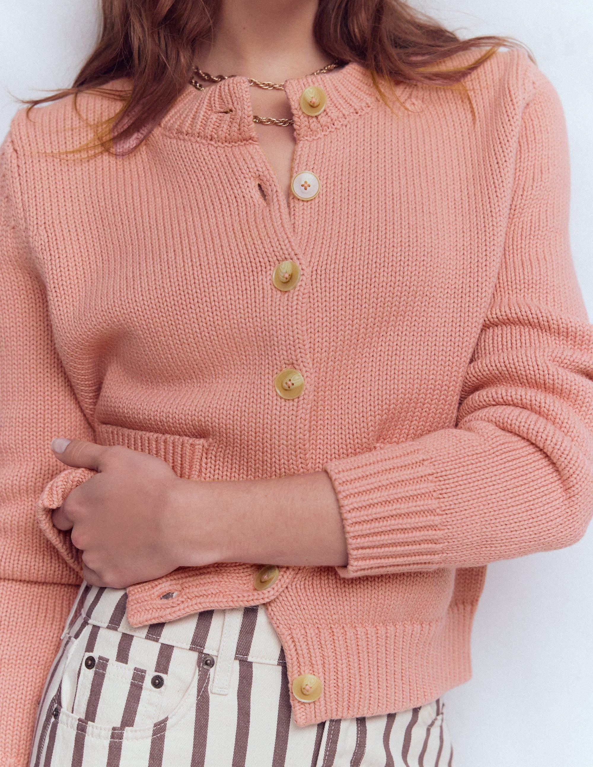 Lucy Chunky Cotton Cardigan-Pink - Image 2