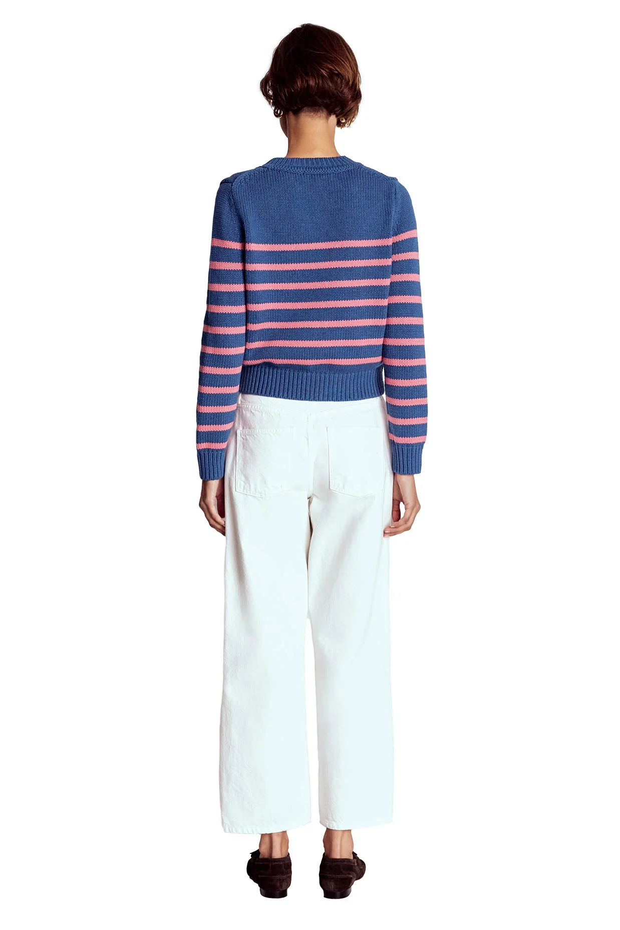 Lucy Chunky Cotton Jumper-Blue, Pink Stripe - Image 6