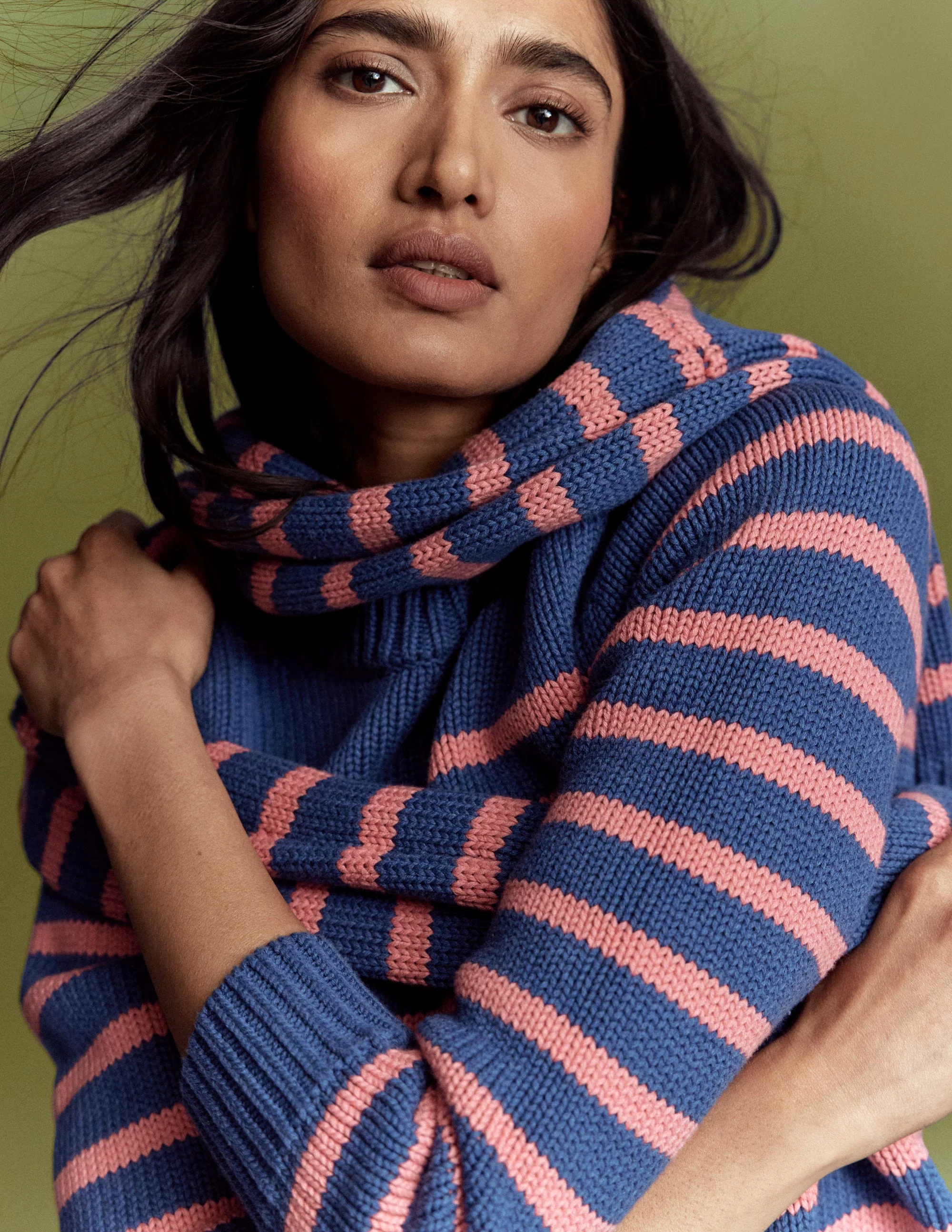 Lucy Chunky Cotton Jumper-Blue, Pink Stripe - Image 8