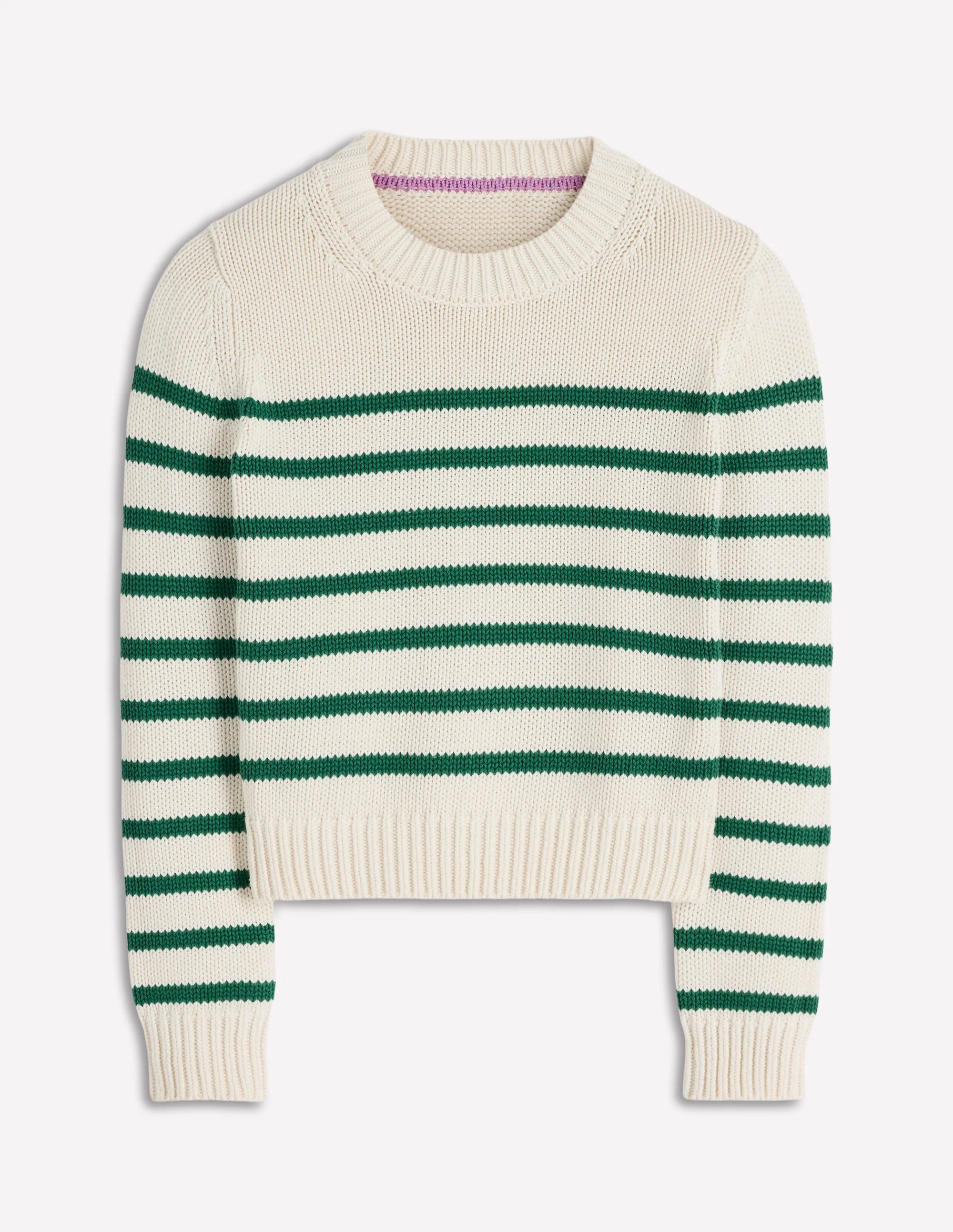 Lucy Chunky Cotton Jumper-Ivory and Jewel Green Stripe - Image 5