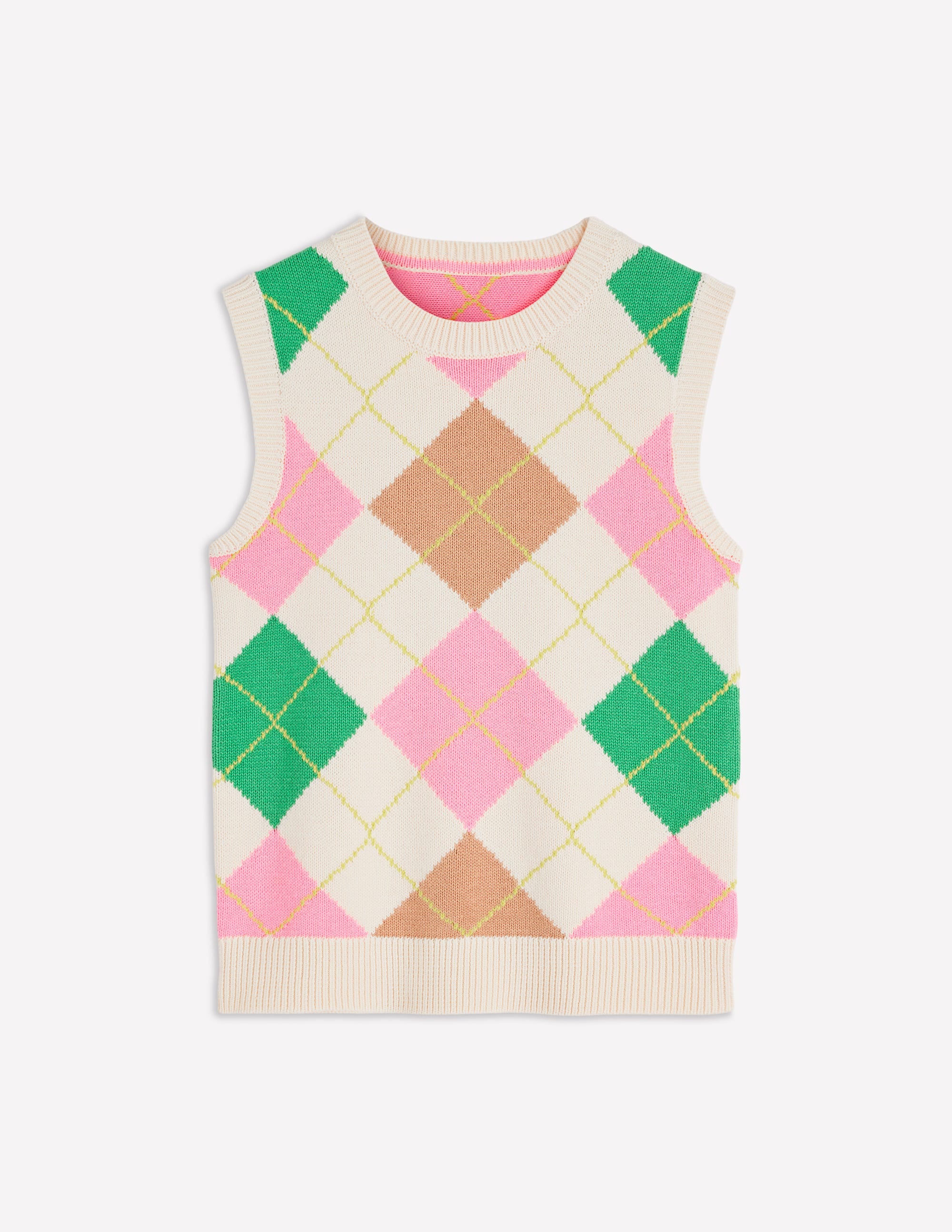 Lucy Cotton Tank-Green, Pink Argyle - Image 6