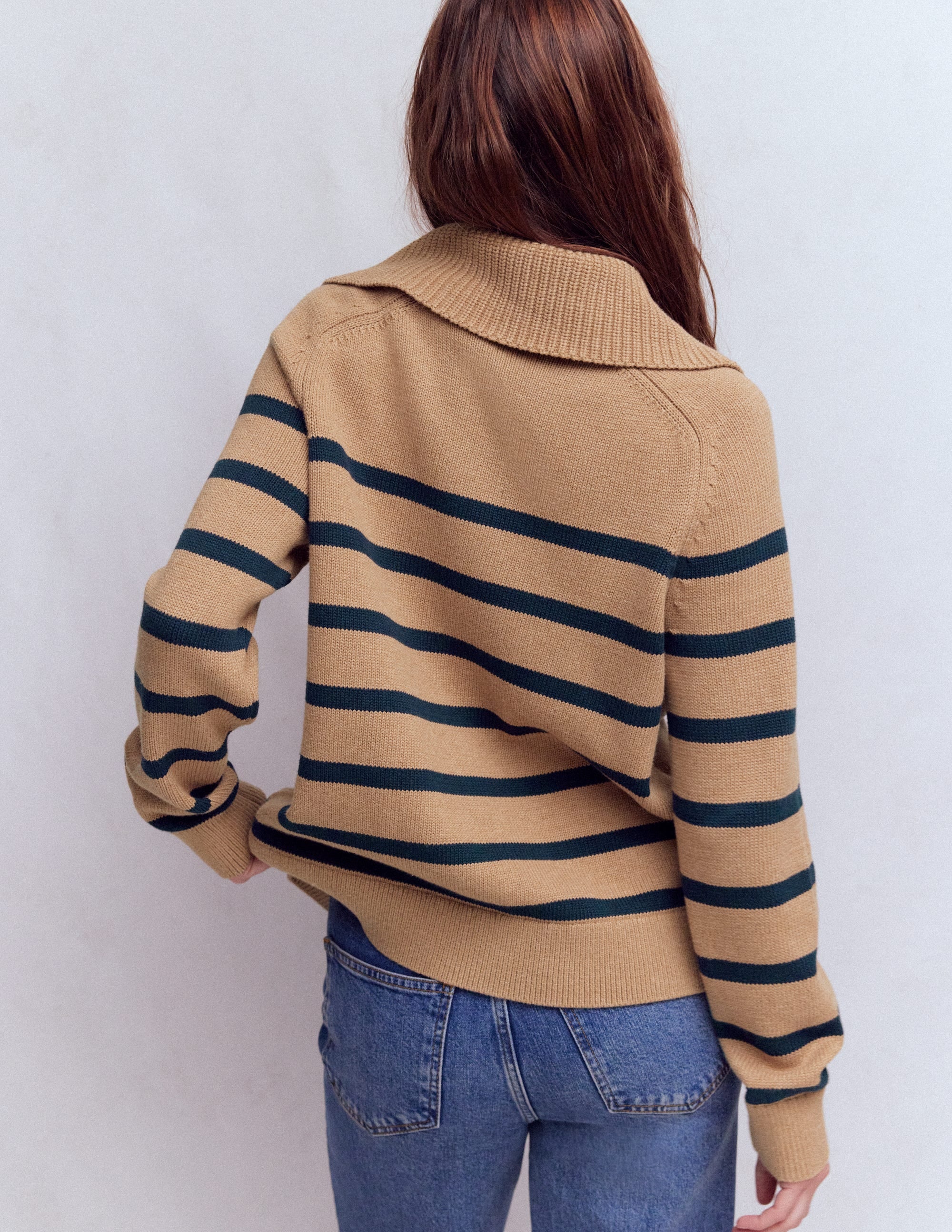 Lucy Half-zip Jumper-Camel Melange, Navy Stripe - Image 3