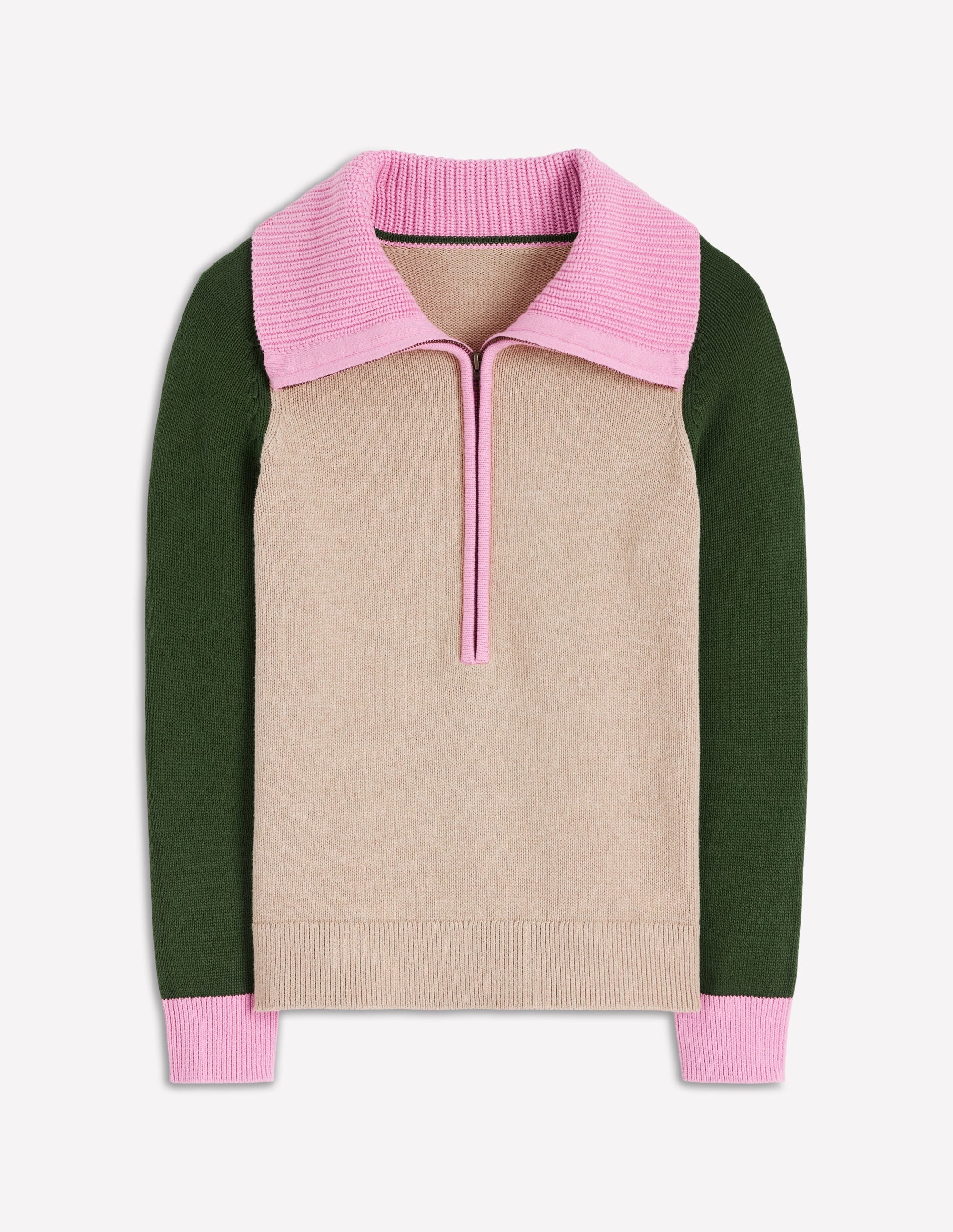 Lucy Half-zip Jumper-Chinchilla Melange, Green Fir - Image 6