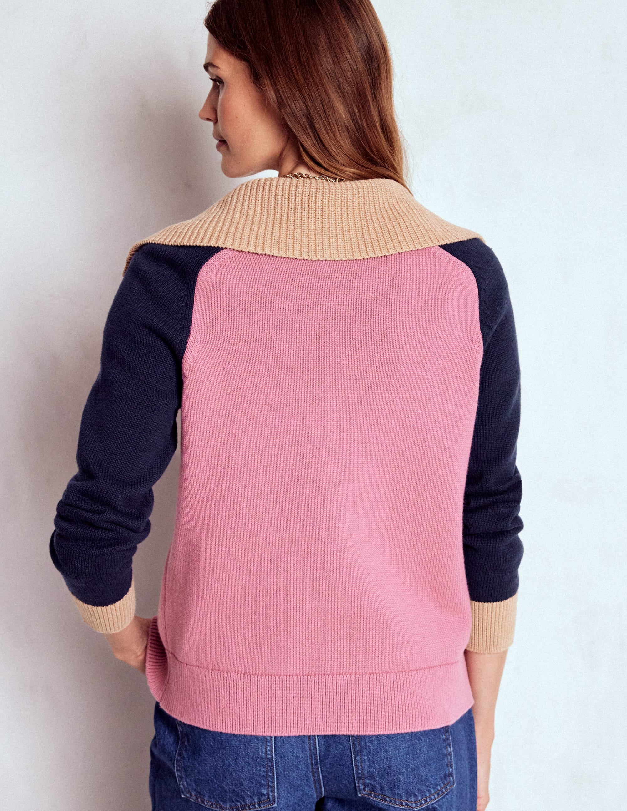 Lucy Half-zip Jumper-Pink Heather, Navy - Image 3