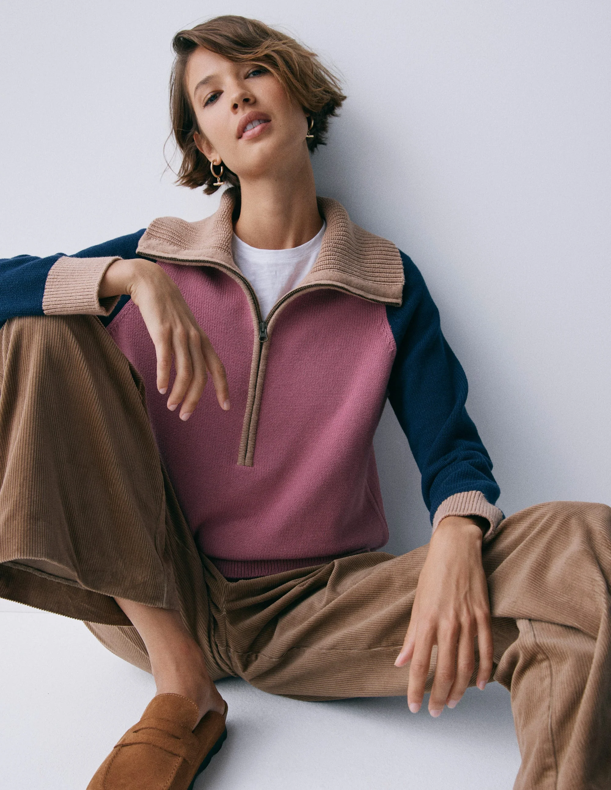 Lucy Half-zip Jumper-Pink Heather, Navy - Image 5