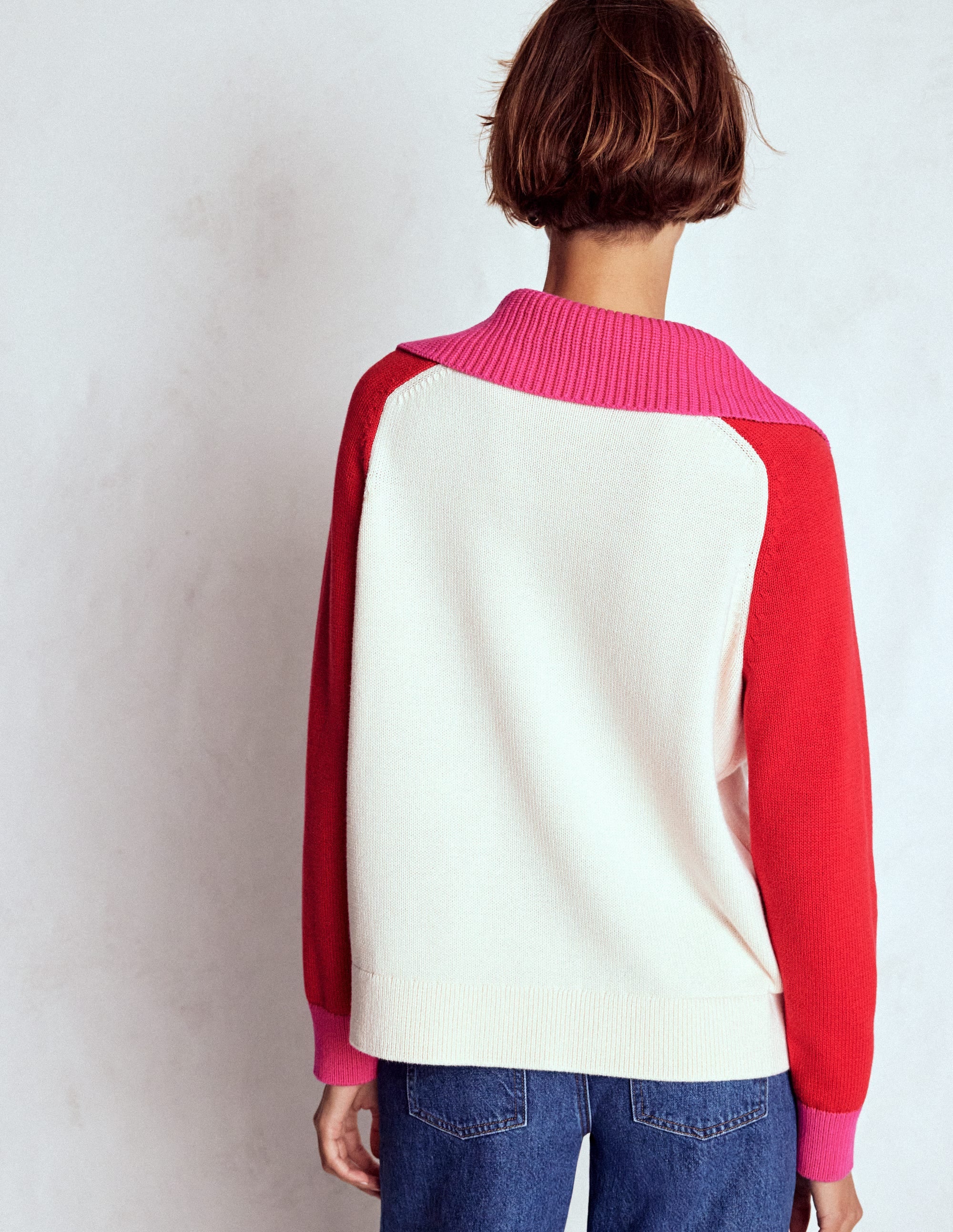 Lucy Half-zip Jumper-Warm Ivory, Red - Image 5