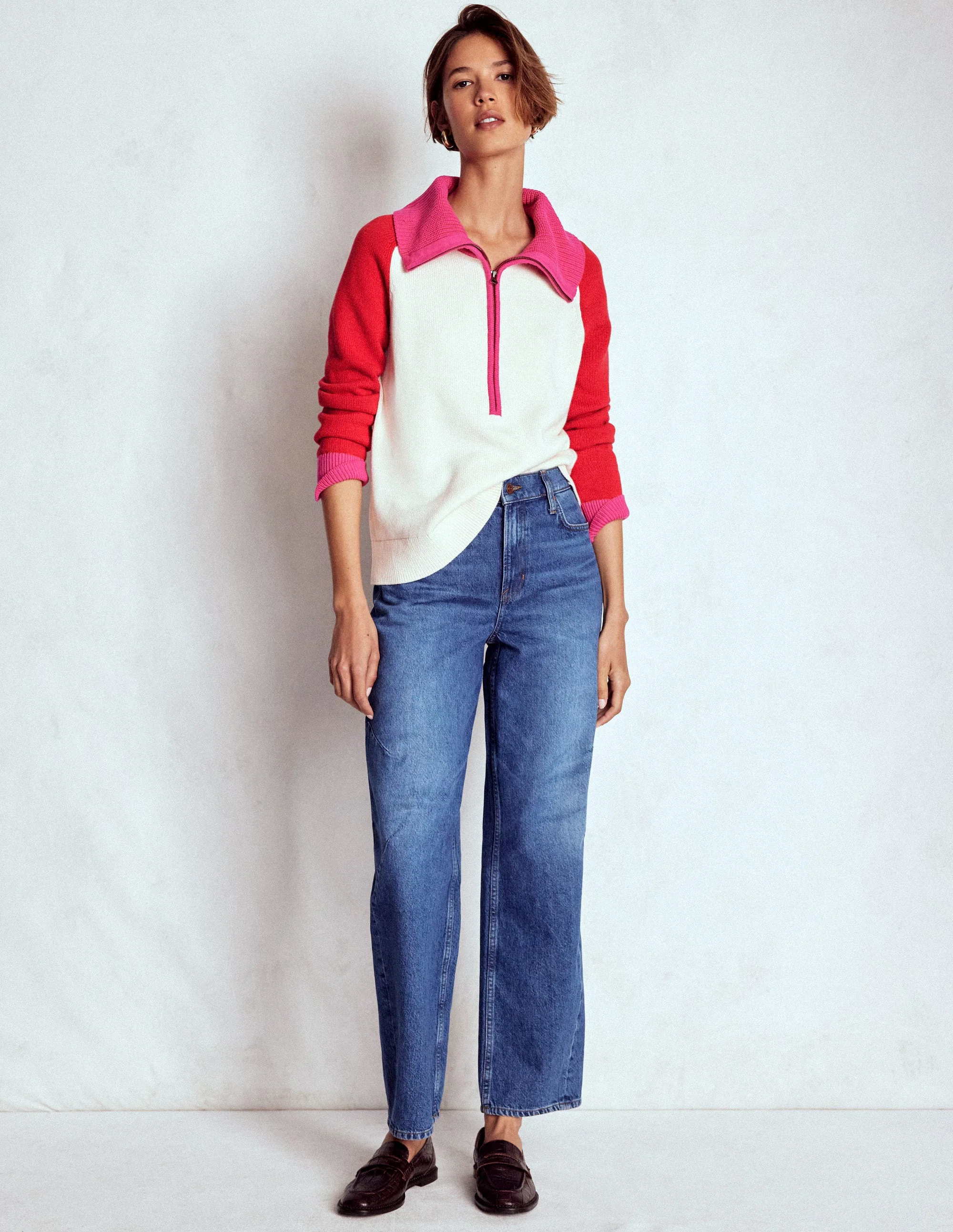 Lucy Half-zip Jumper-Warm Ivory, Red - Image 6