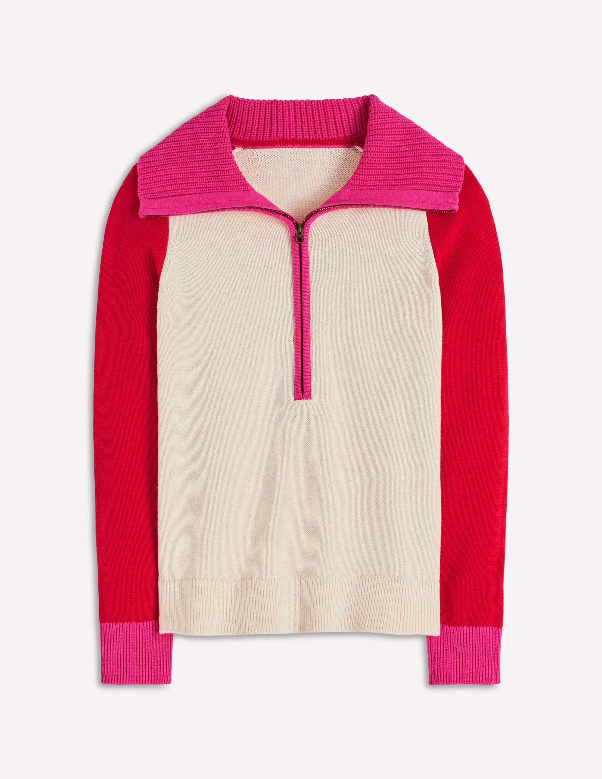 Lucy Half-zip Jumper-Warm Ivory, Red - Image 8