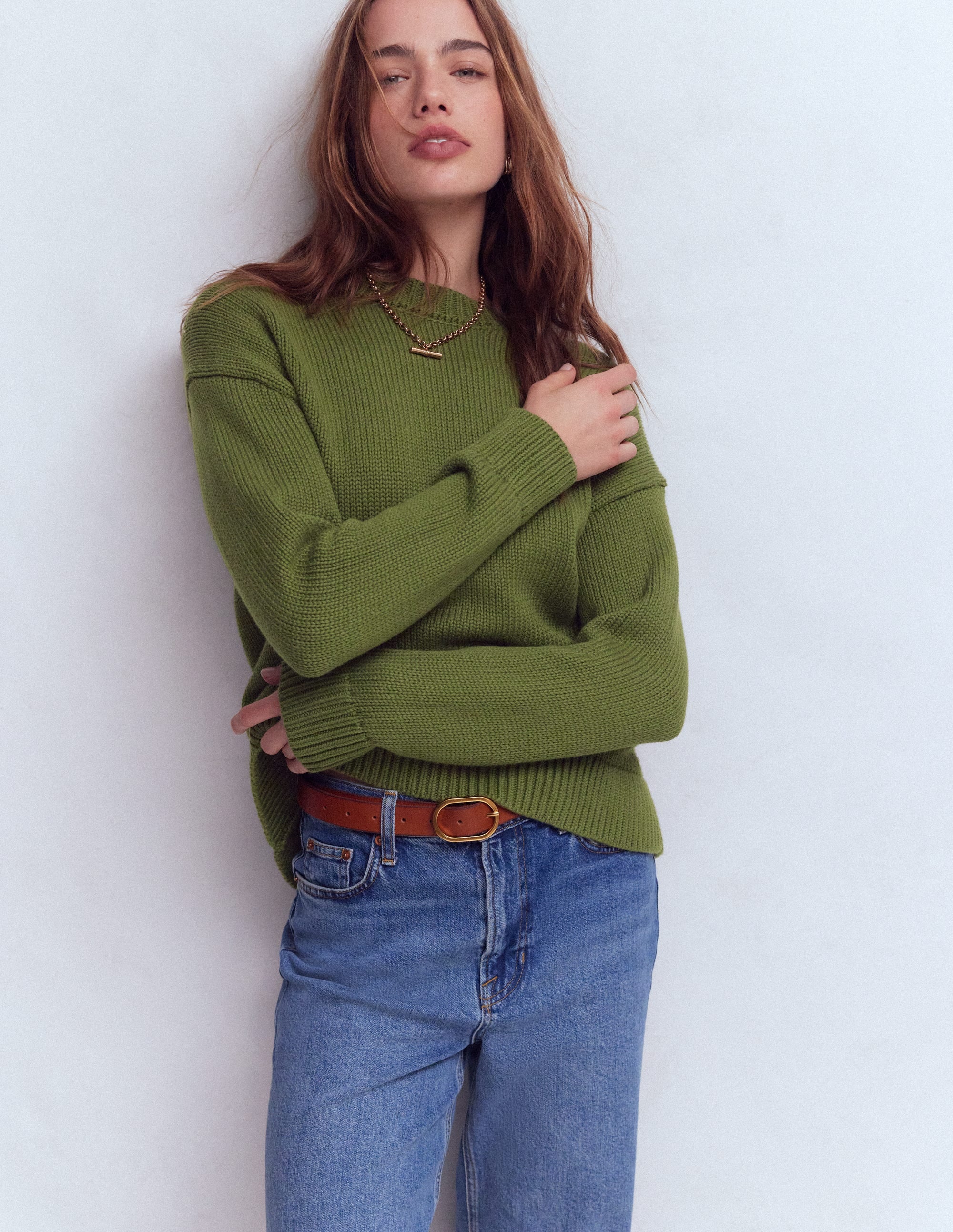 Lucy Oversized Cotton Jumper-Promenade Green
