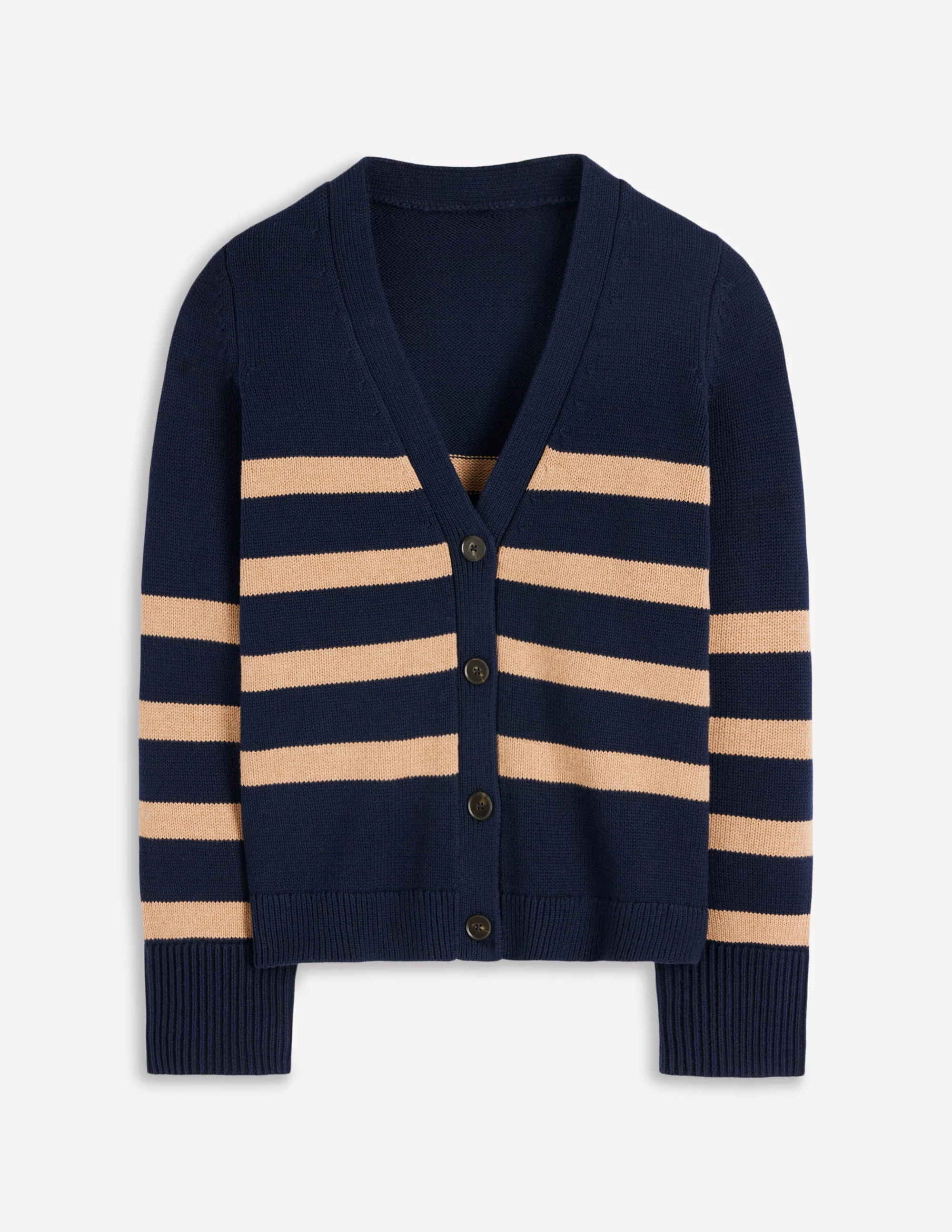 Lucy Relaxed Cotton Cardigan-Navy/ Camel Melange - Image 6
