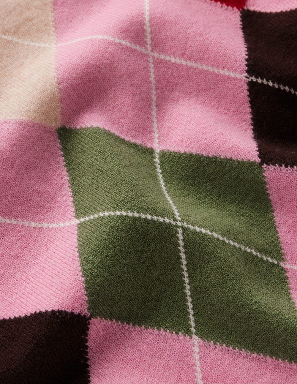 Lydia Cashmere Jumper-Pink, Brown and Green Argyle - Image 6