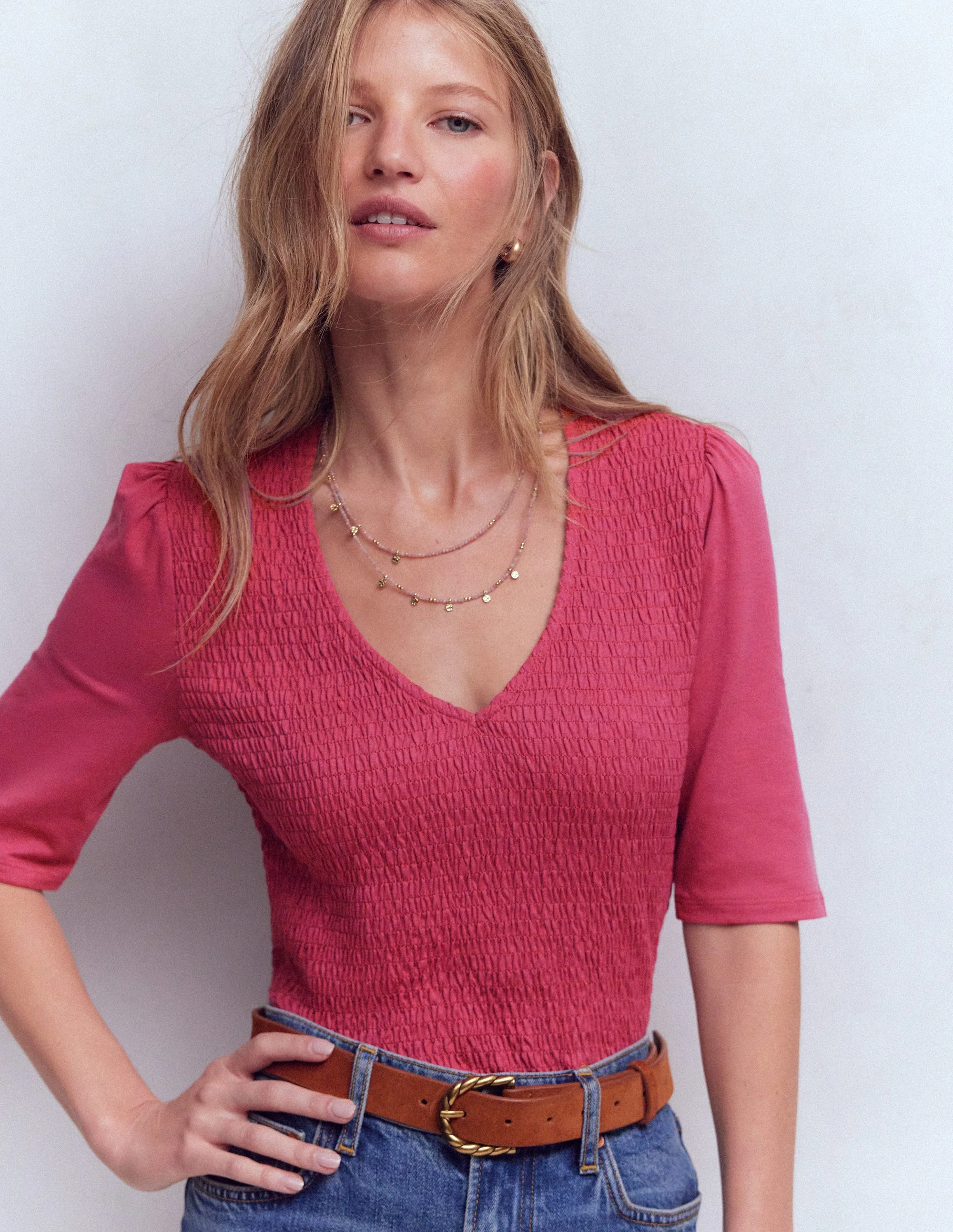 Lyla Smocked V Neck Top-Malaga - Image 4