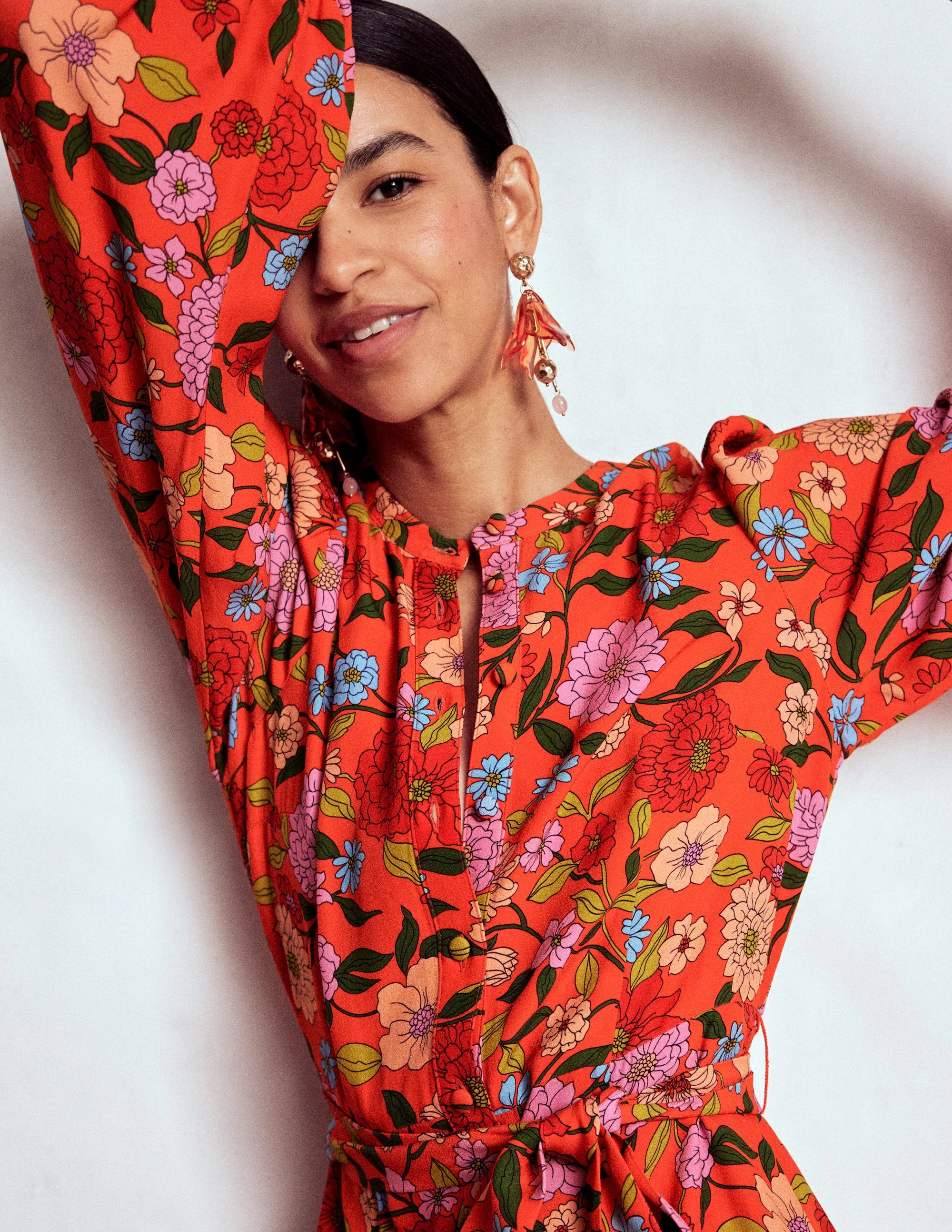 Mae Occasion Maxi Shirt Dress-Firecracker Red, Dahlia Trail - Image 2